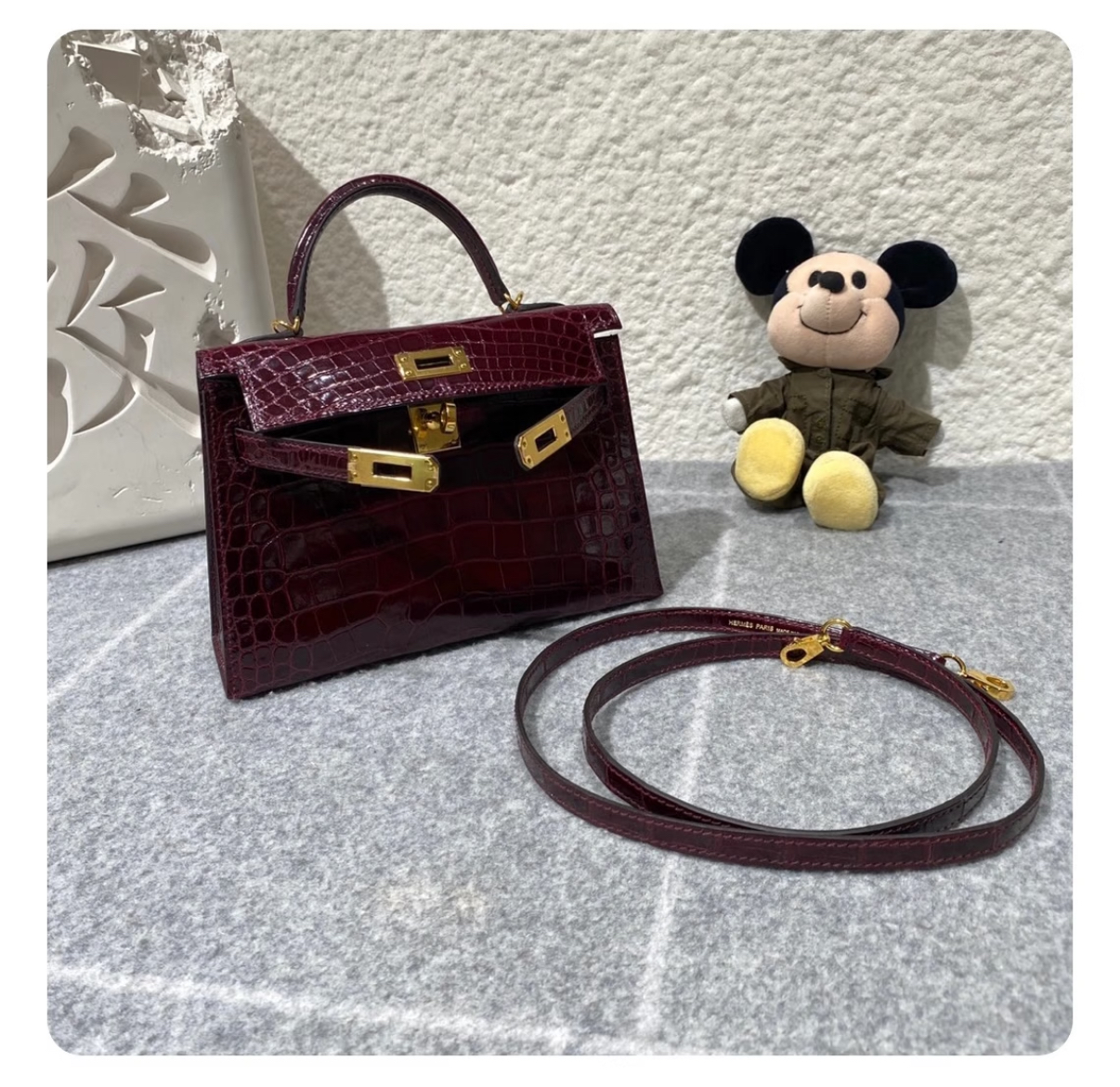 Kelly mini Bordeaux red crocodile leather Custom - Artisantouchss