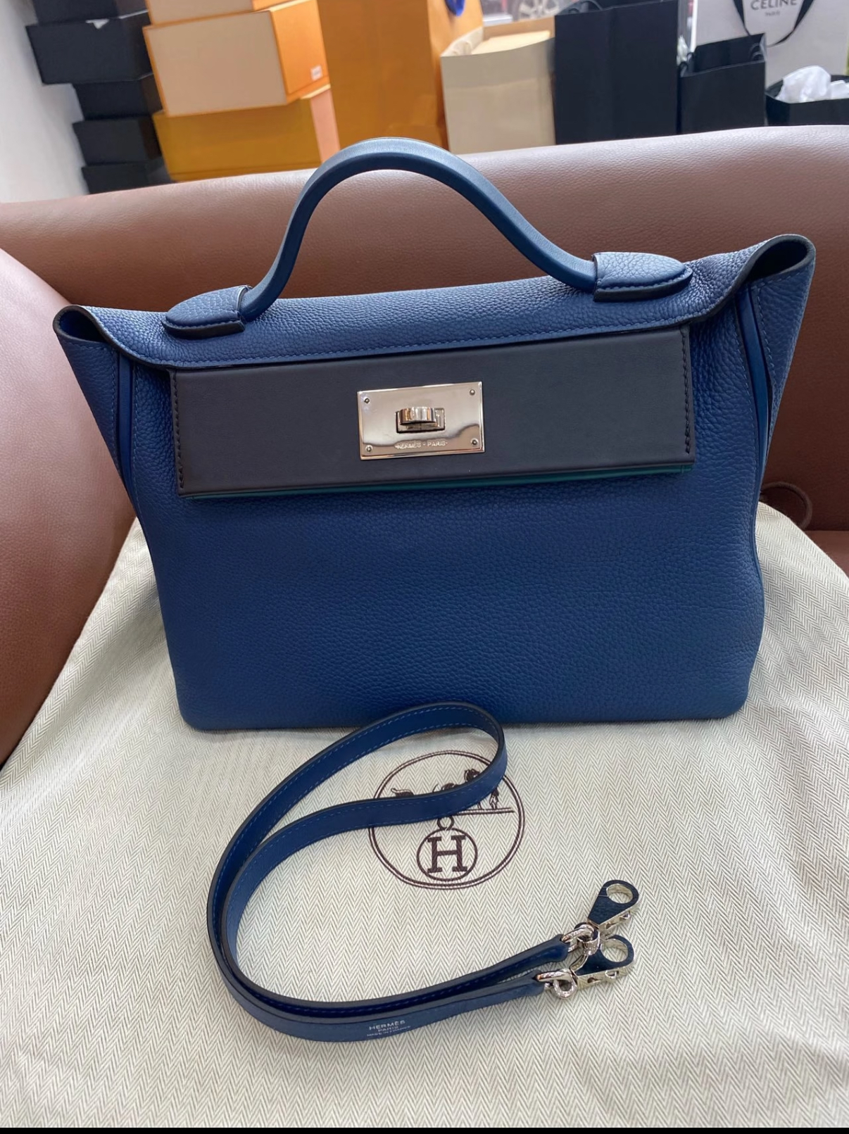 patchwork cowhide 2424 Blue silver buckle - Artisantouchss