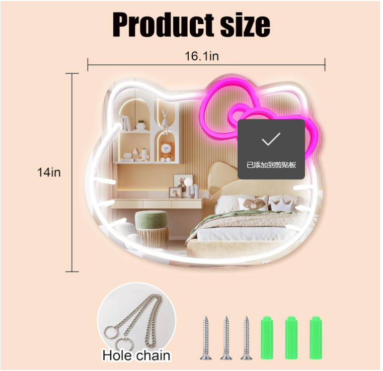 Anime Hello Kit Cat Neon Sign Mirror L16.1 W14 Vanity Mirror with Lights Bedroom Wall Mirror for Pink Room Decor and a Makeup Mirror with Lights Teen Girl Gifts