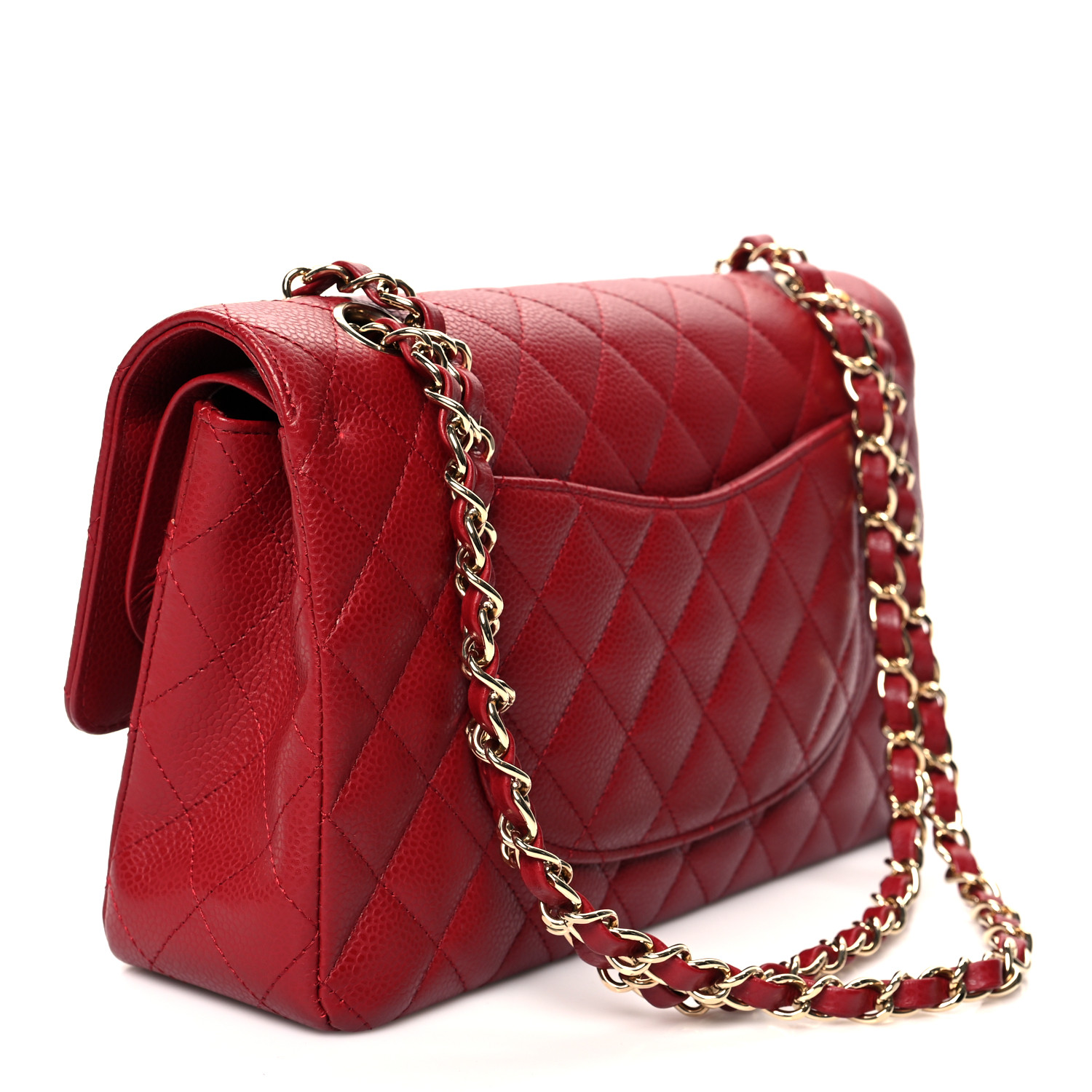 Caviar Quilted Medium Double Flap Red