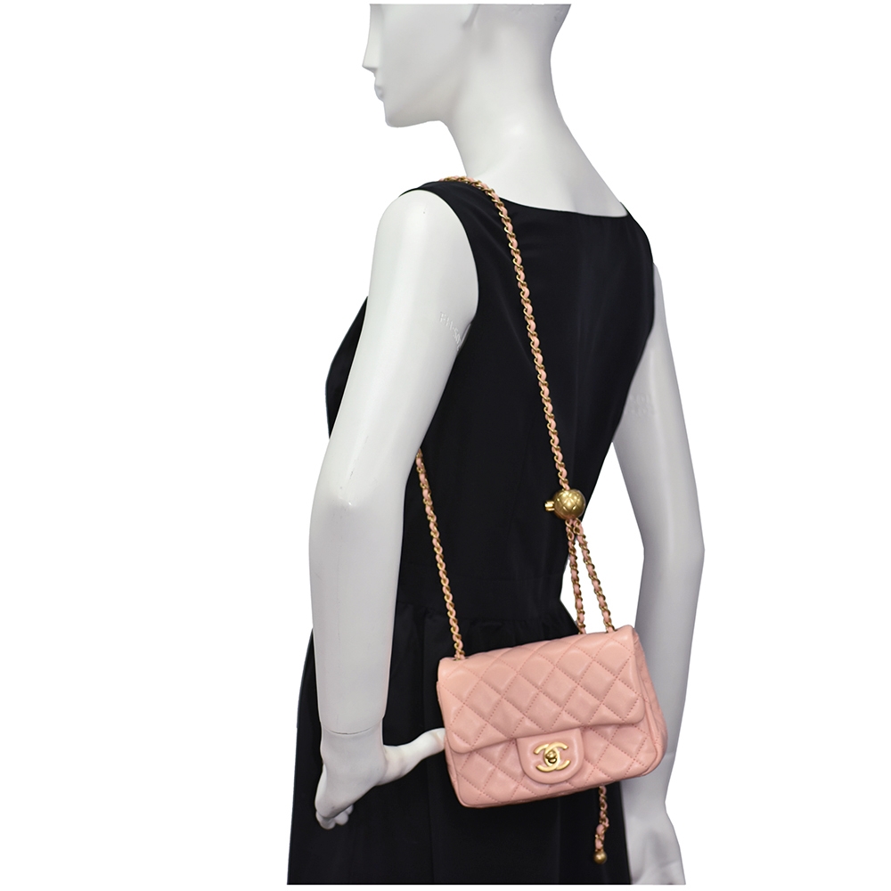 Lambskin Quilted CC Pearl Crush Mini Flap Pink