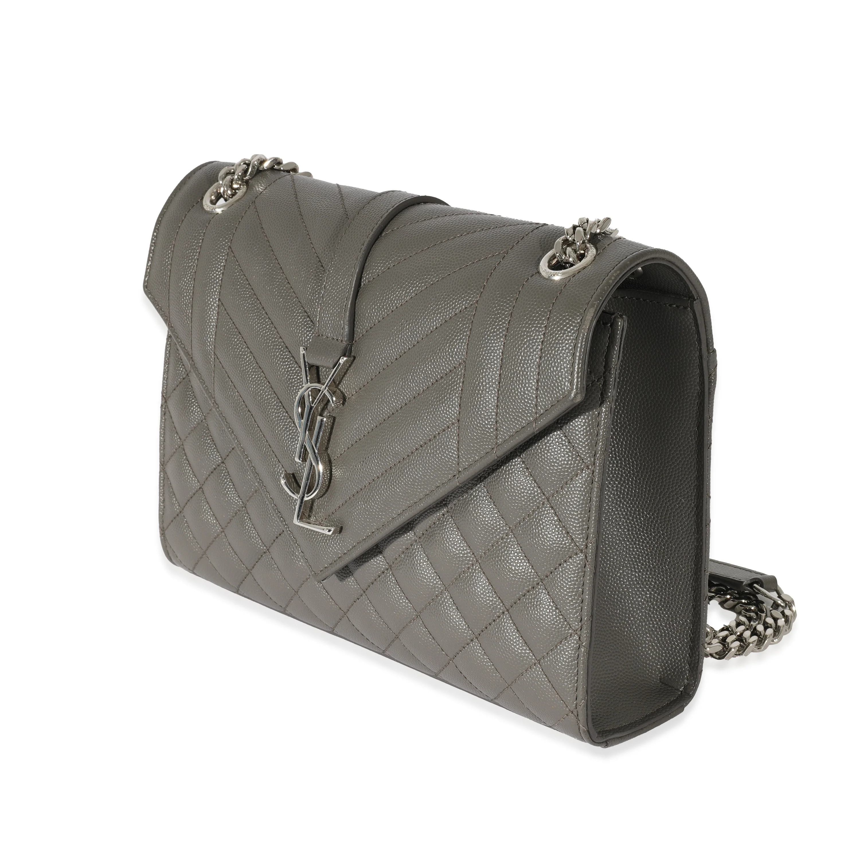 Saint Laurent Grey Grain De Poudre Medium Envelope In Mix Flap Bag