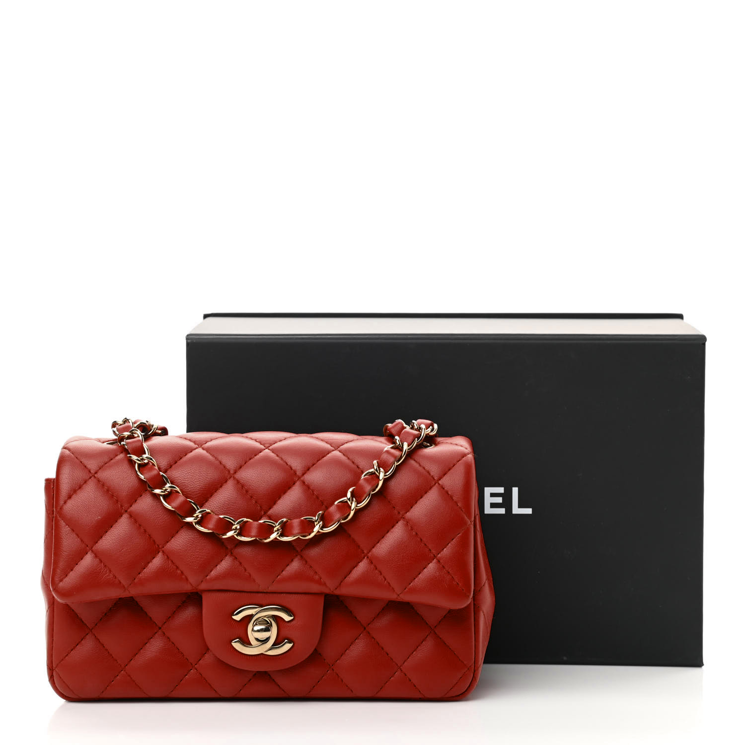 Lambskin Quilted Mini Rectangular Flap - Red