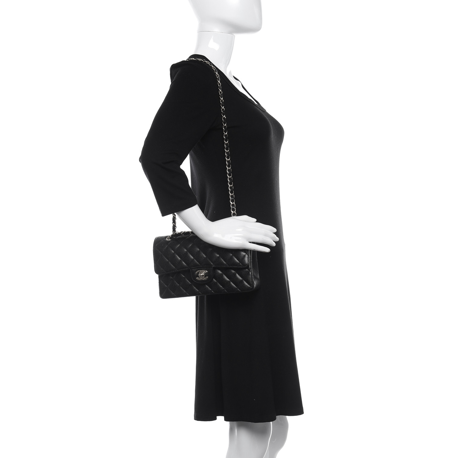 Caviar Quilted Small Double Flap Black