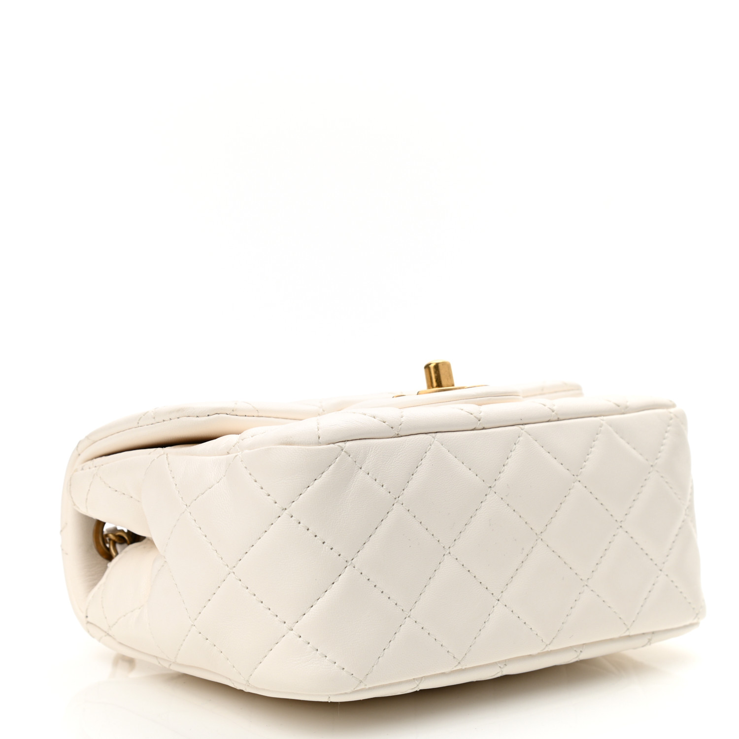 Lambskin Quilted CC Pearl Crush Mini Flap White