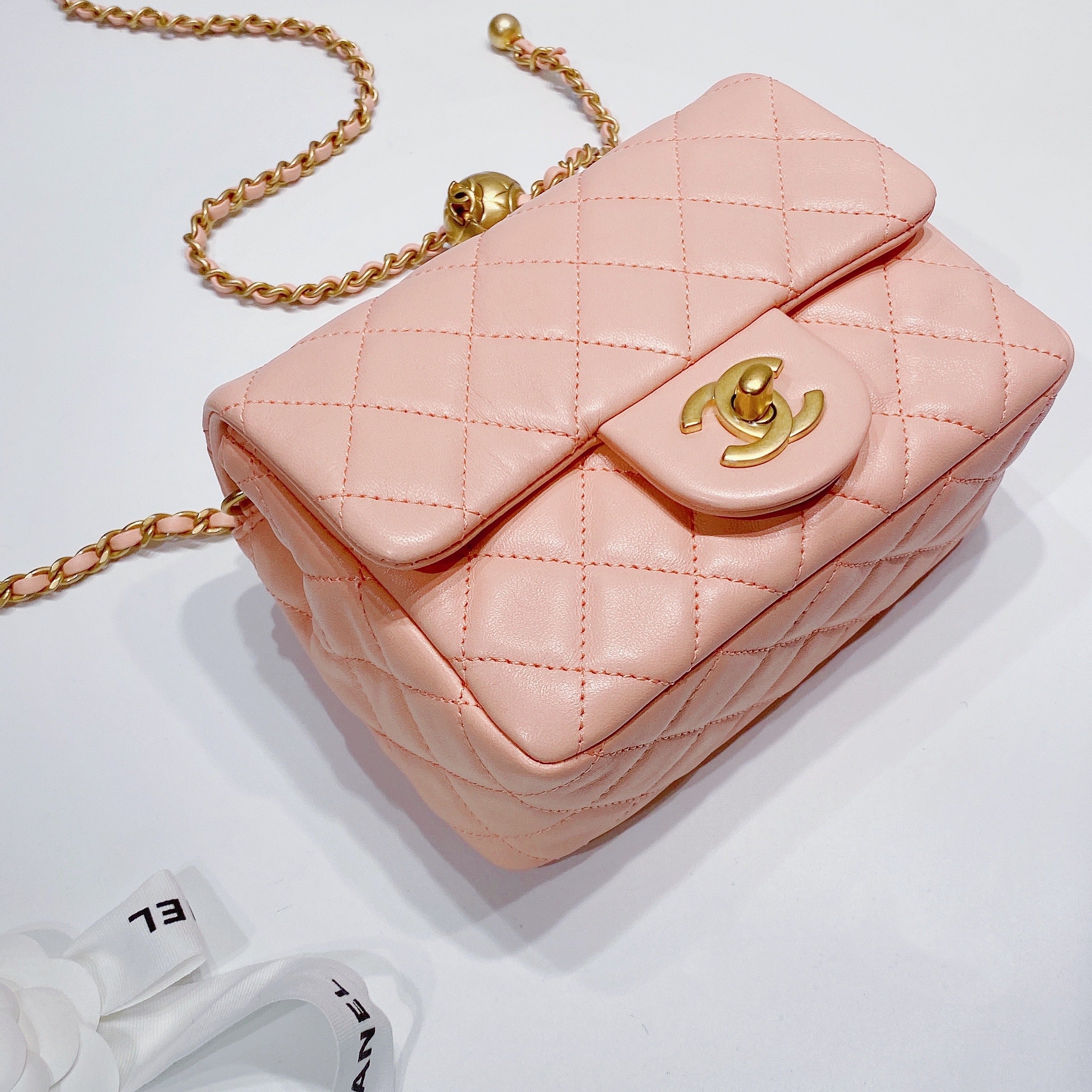 Lambskin Quilted CC Pearl Crush Mini Flap Pink