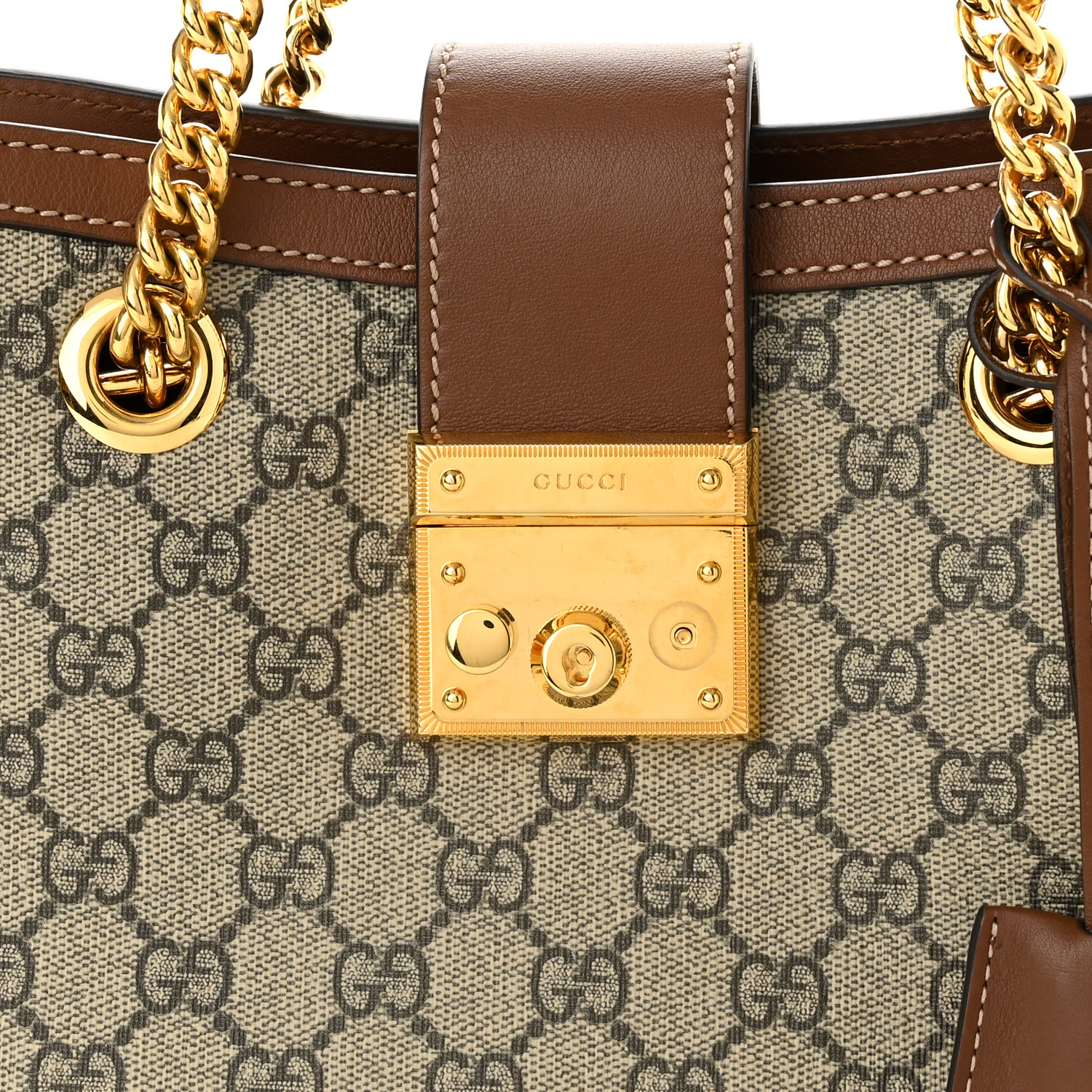 GG Supreme Monogram Calfskin Small Padlock Tote Beige Ebony Tuscany