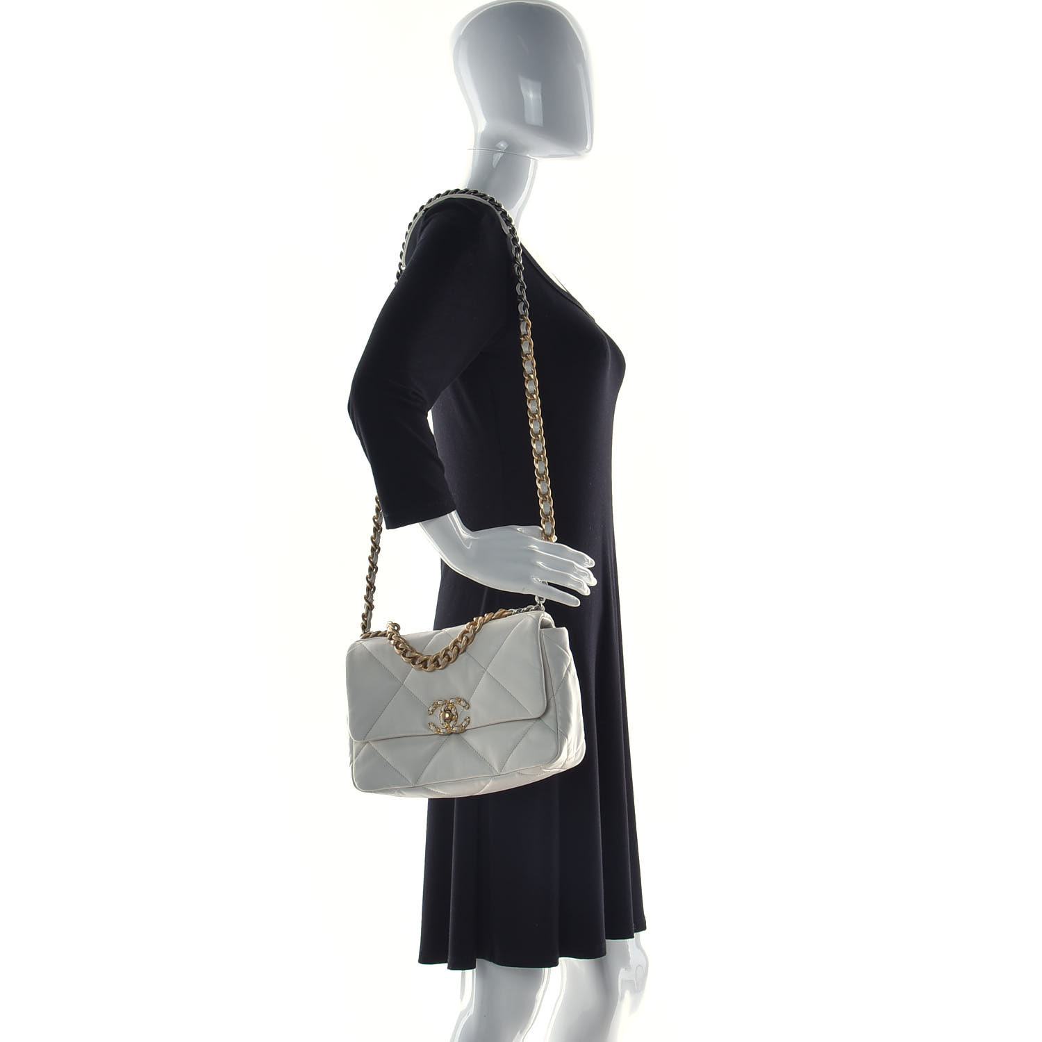 Goatskin Quilted Medium Chanel 19 Flap White