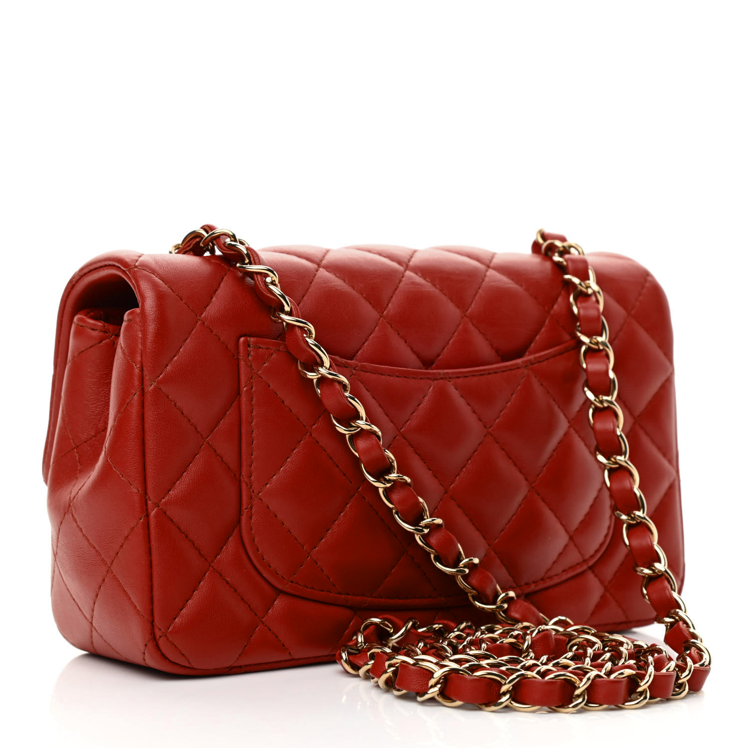 Lambskin Quilted Mini Rectangular Flap - Red