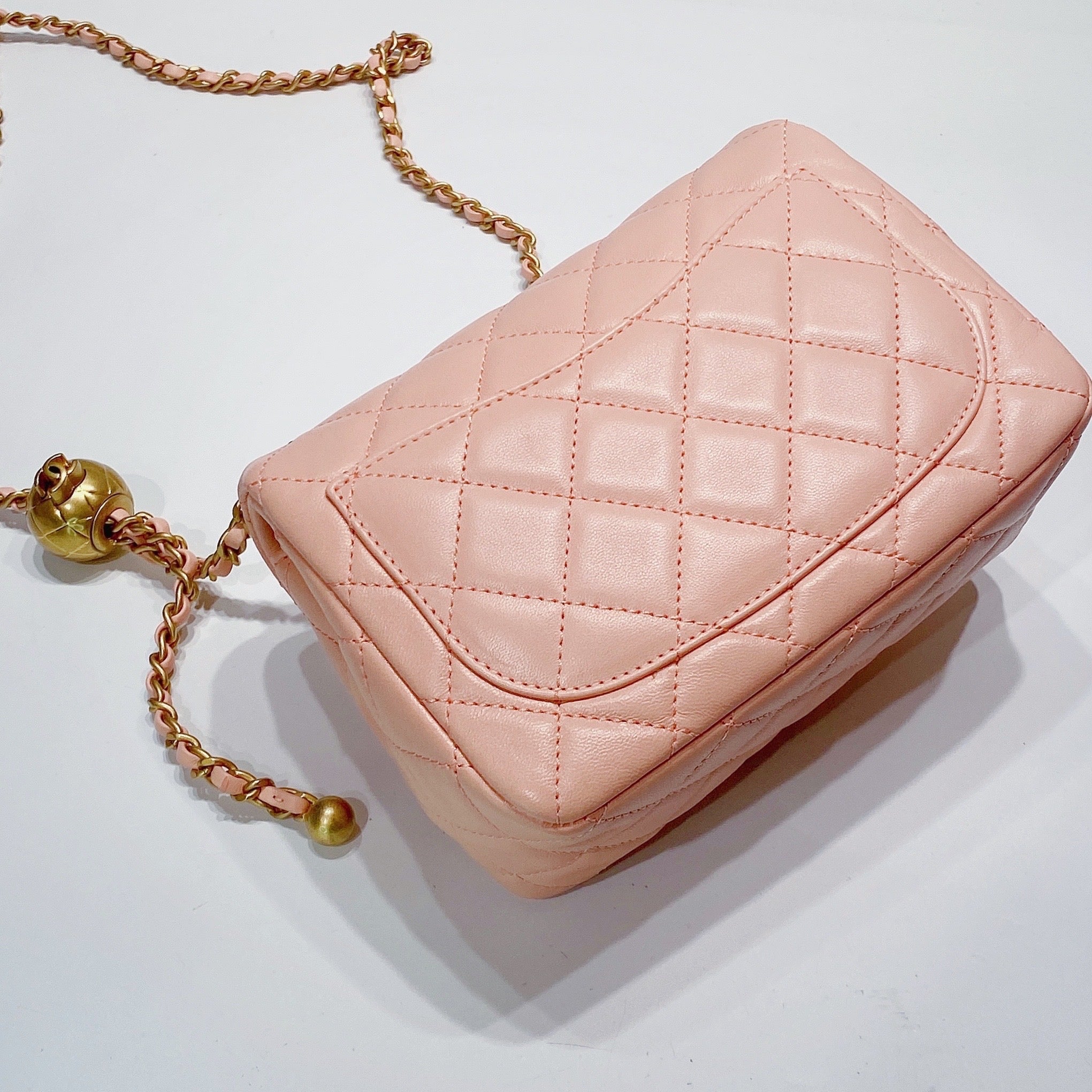 Lambskin Quilted CC Pearl Crush Mini Flap Pink