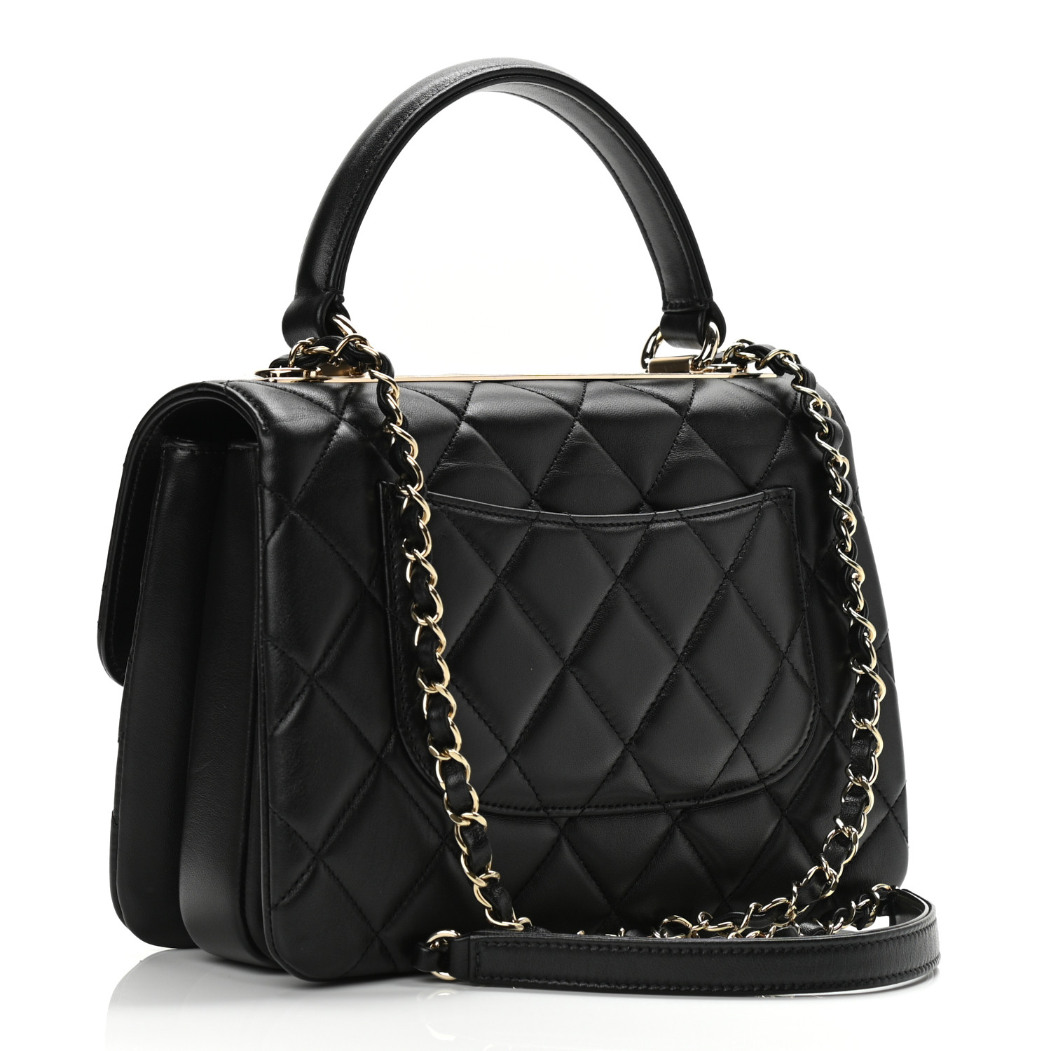 Lambskin Quilted Small Trendy CC Dual Handle Flap Bag Black