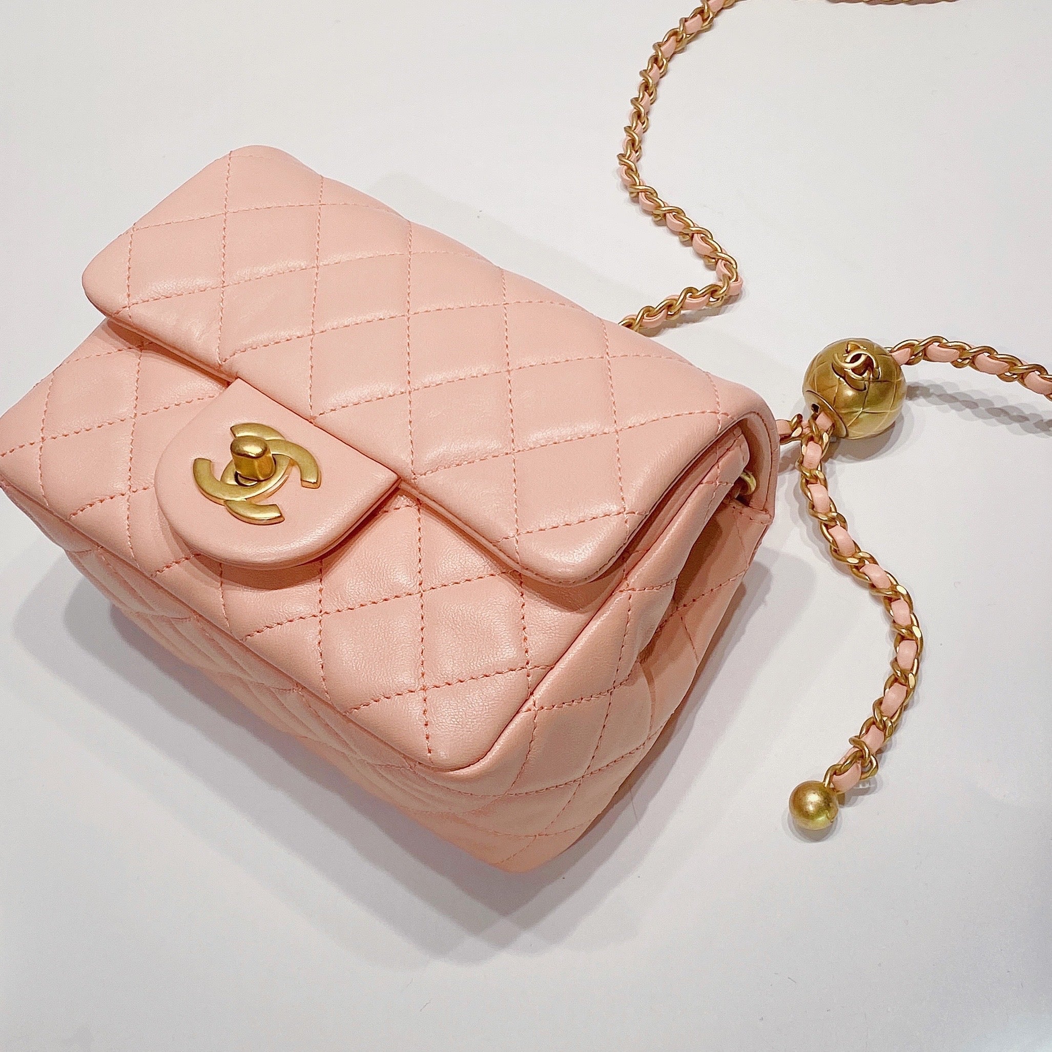 Lambskin Quilted CC Pearl Crush Mini Flap Pink