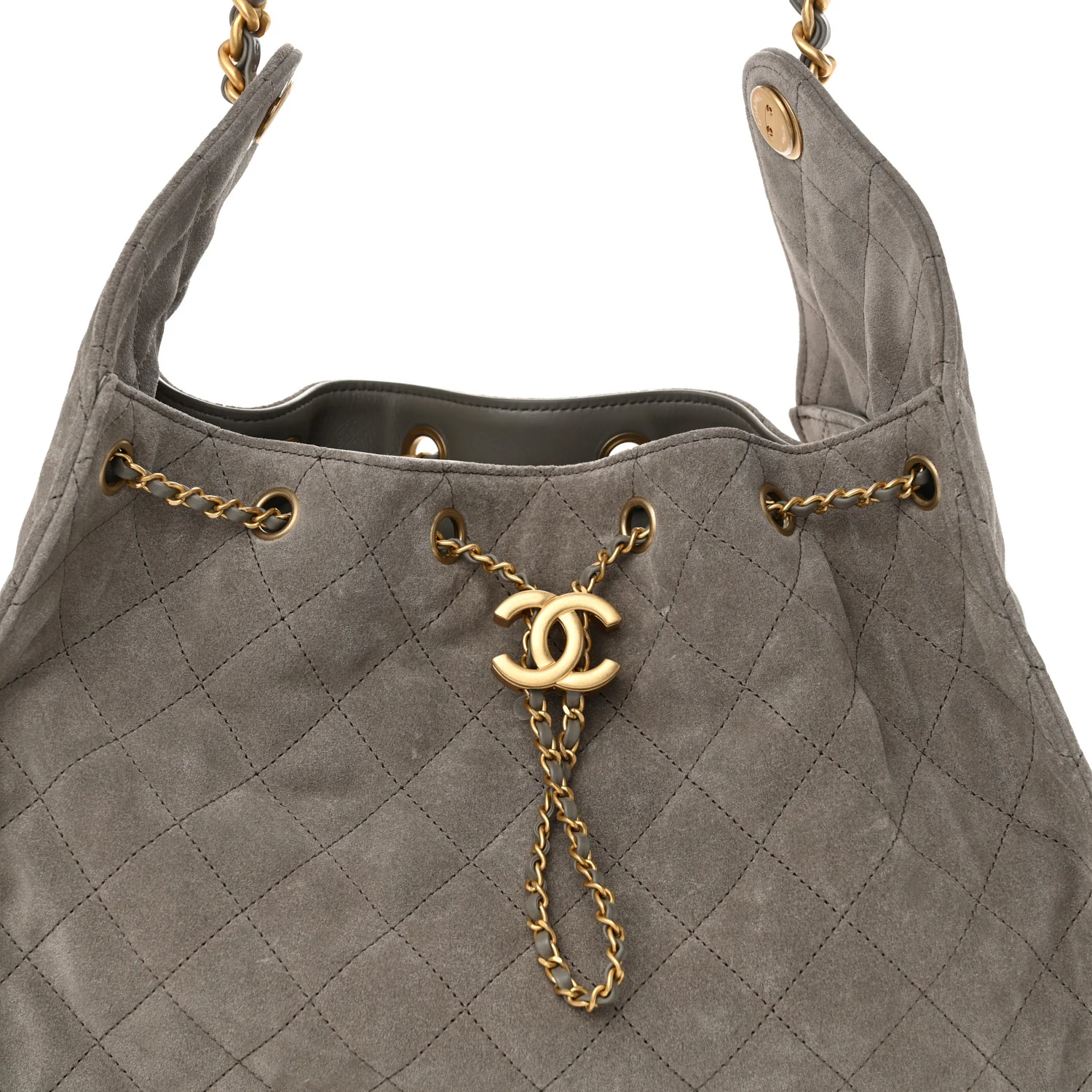 Suede Quilted Medium Chanel 25 Handbag Grey