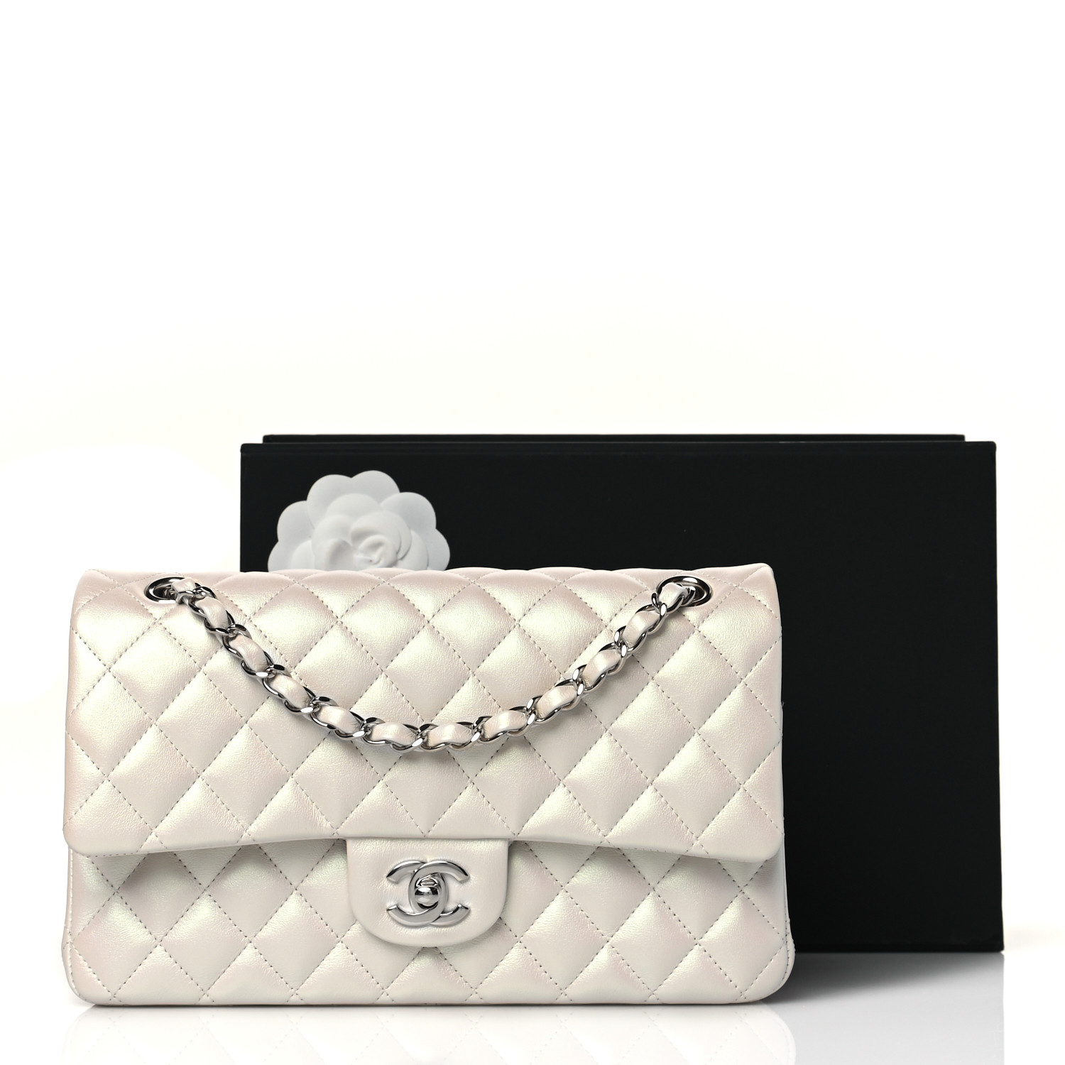 Lambskin Quilted Medium Double Flap White