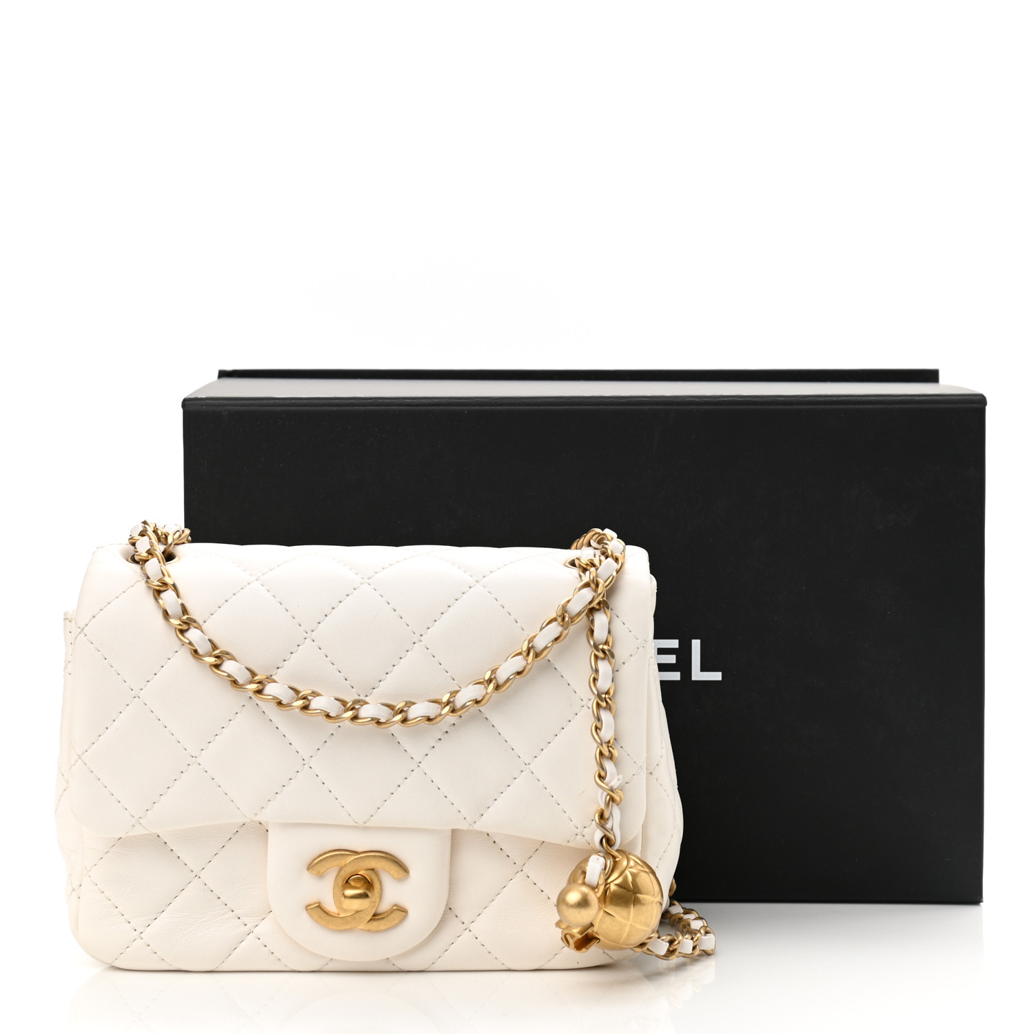 Lambskin Quilted CC Pearl Crush Mini Flap White