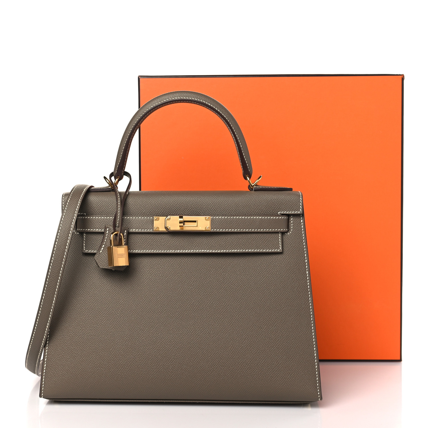 Epsom Kelly Sellier 28 Etoupe (Golden Lock)