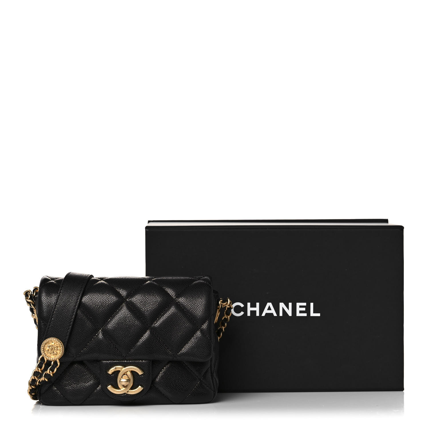 CHANEL Caviar Quilted Mini Twist Your Buttons Flap Black