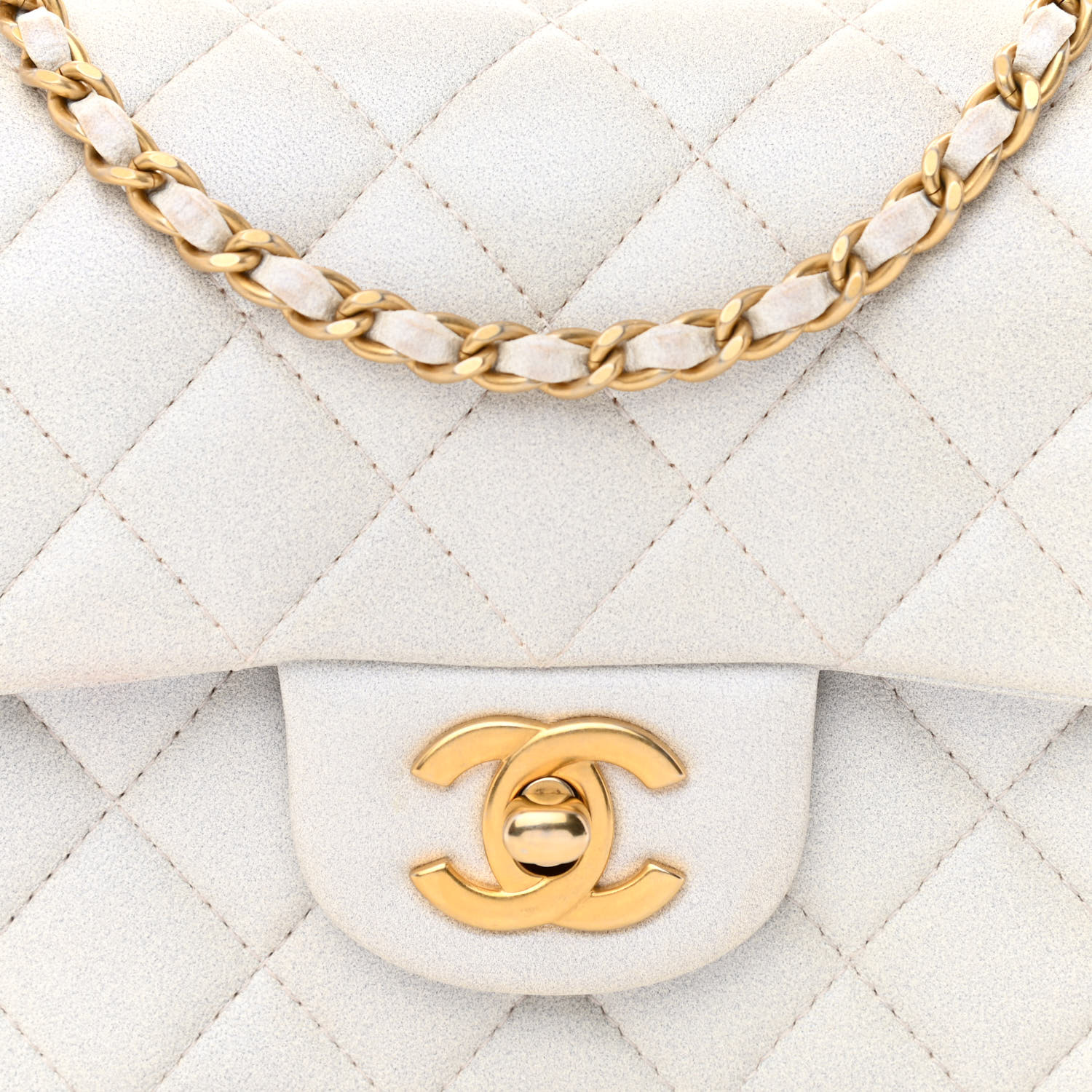 Iridescent Caviar Quilted Mini Top Handle Rectangular Flap White