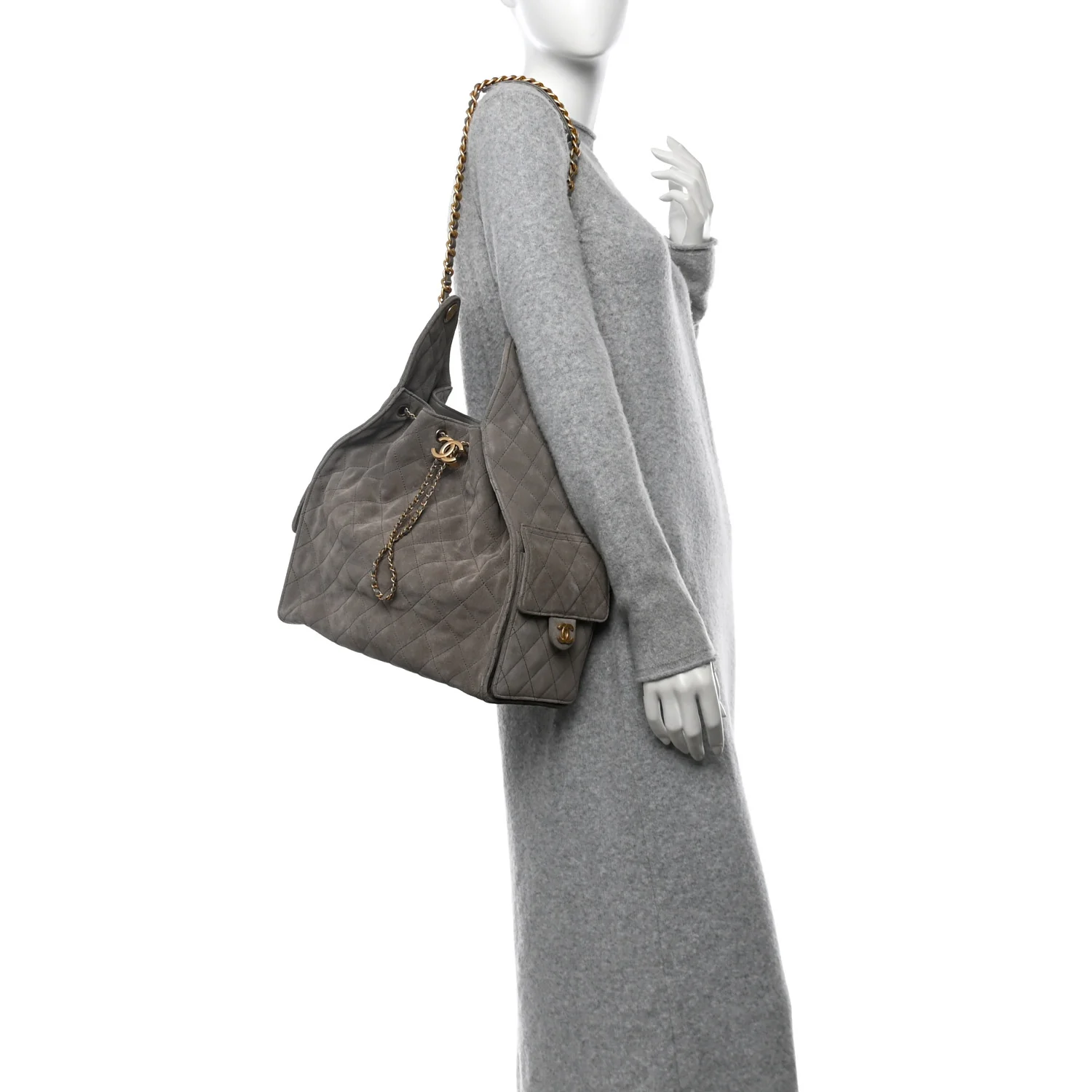 Suede Quilted Medium Chanel 25 Handbag Grey