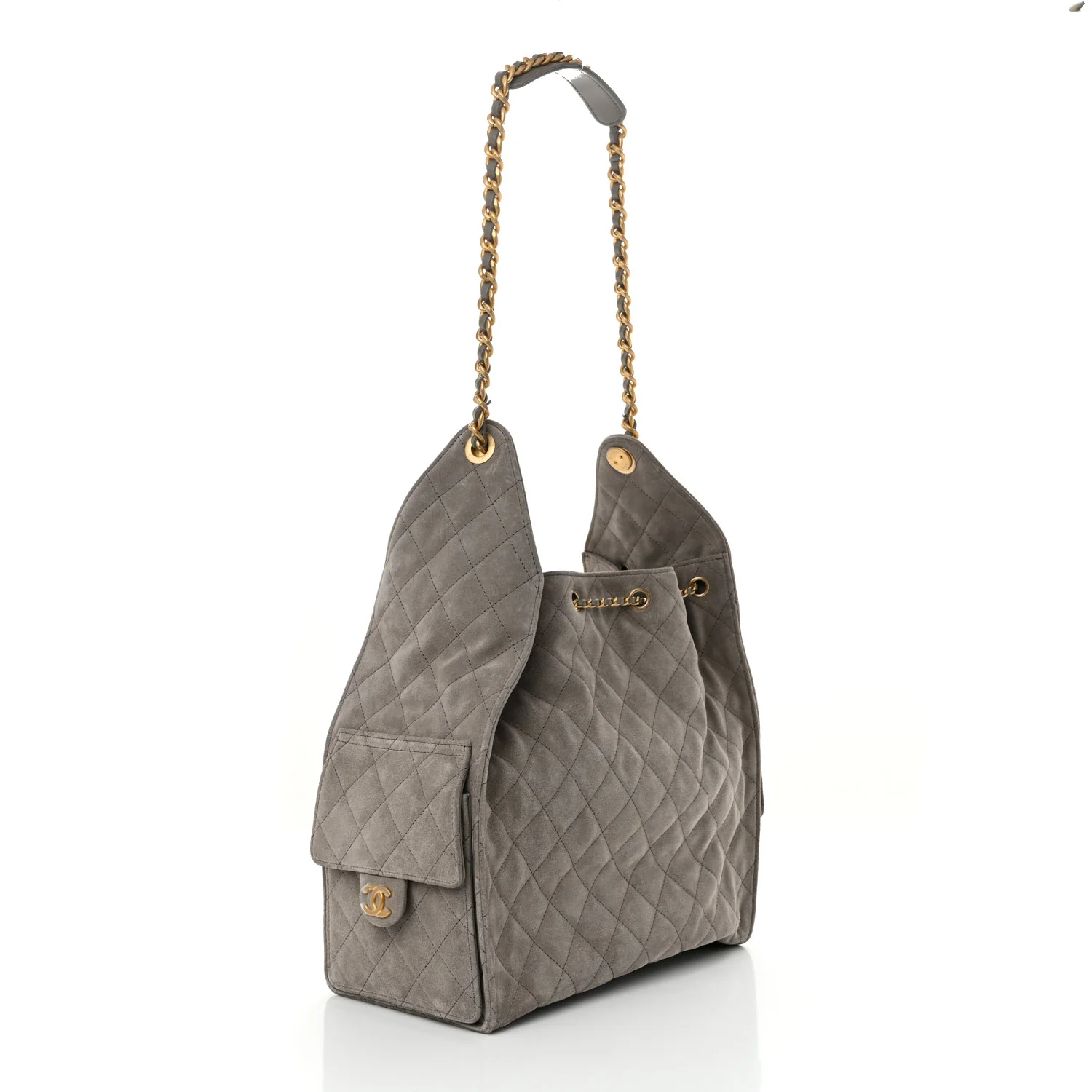 Suede Quilted Medium Chanel 25 Handbag Grey