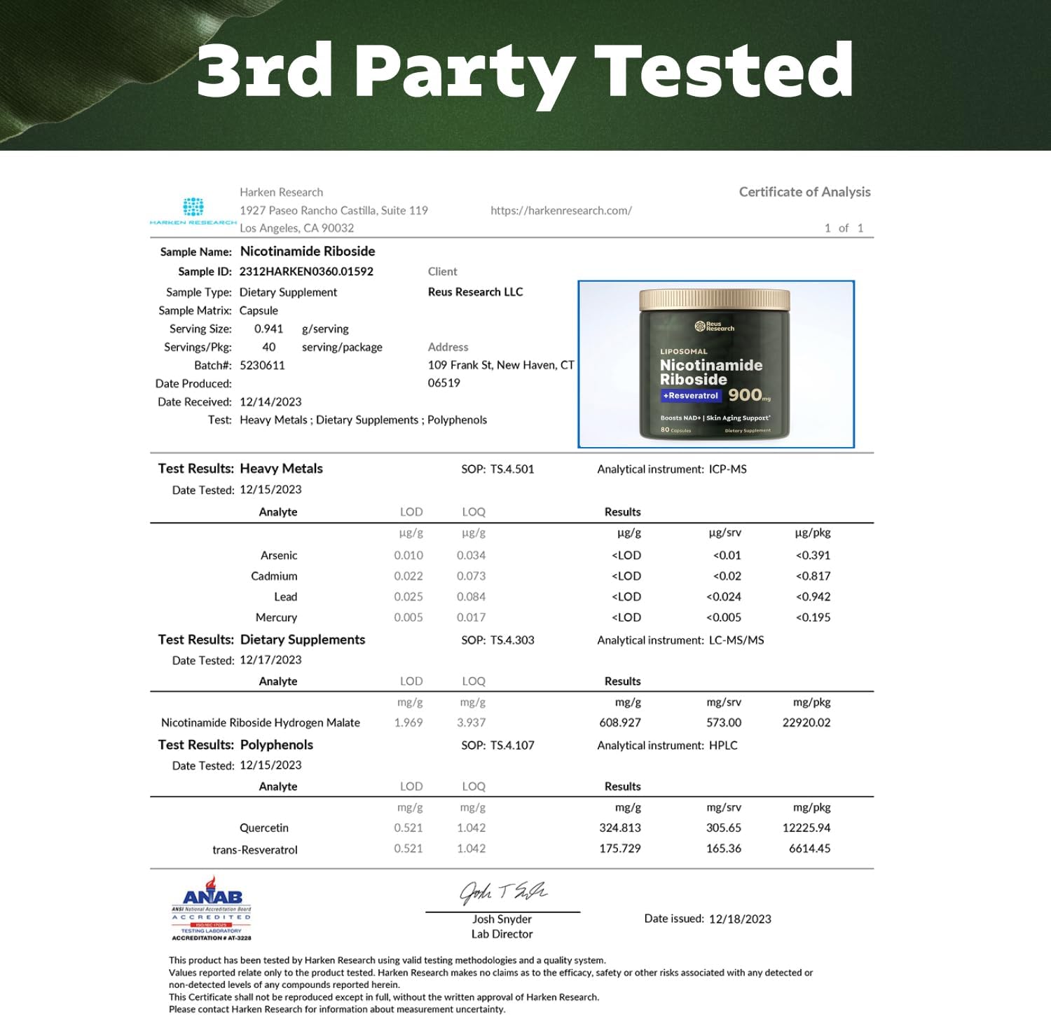 Reus Research NAD+ Supplement