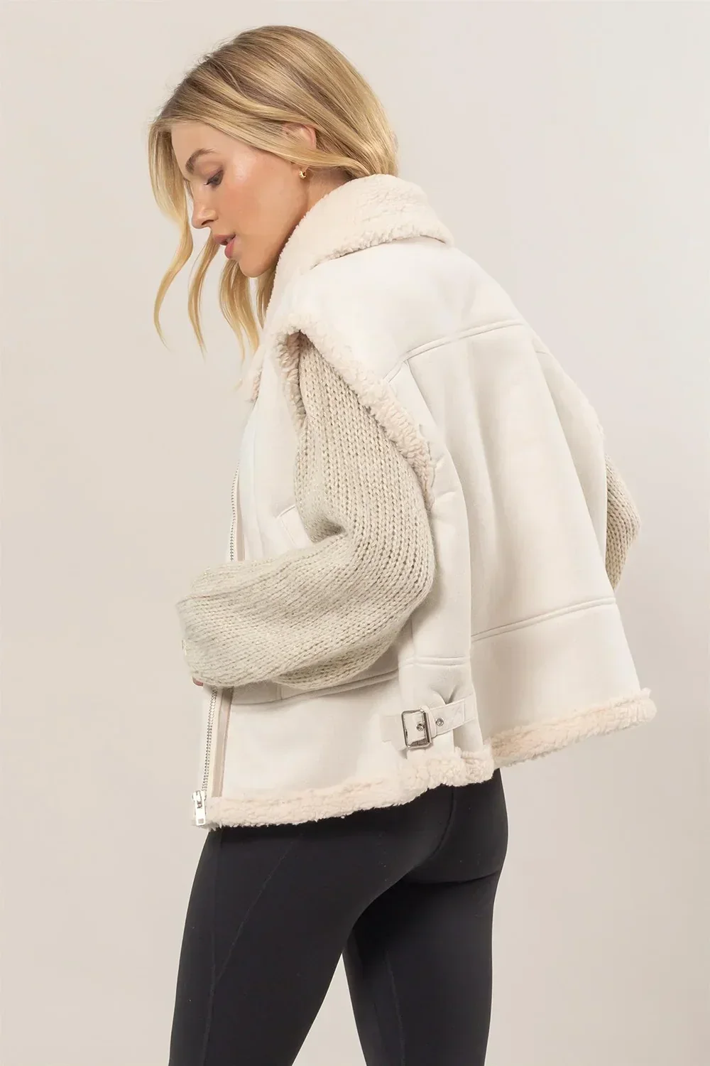 Sherpa Lined Suede Zip Up Fleece Collar Casual Vest