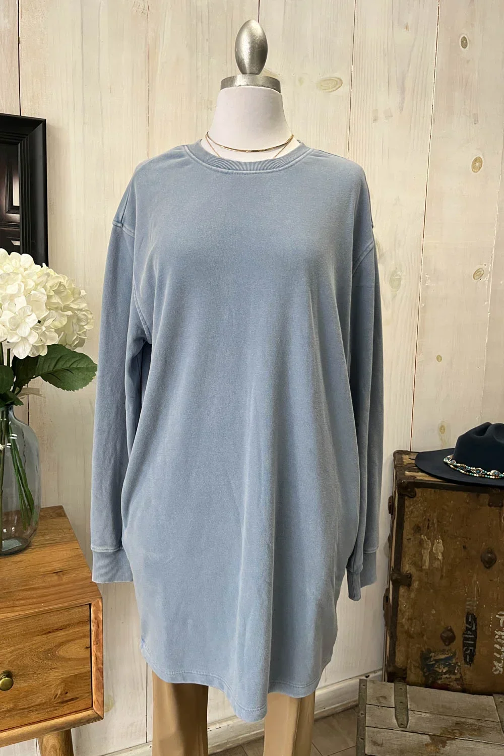 Oversized Long Sleeve Soft Cotton Blend Casual Mini Sweatshirt Dress