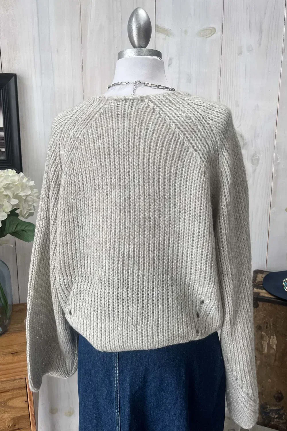 Cozy Oversized Chunky Knit Crew Neck Long Bell Sleeve Sweater