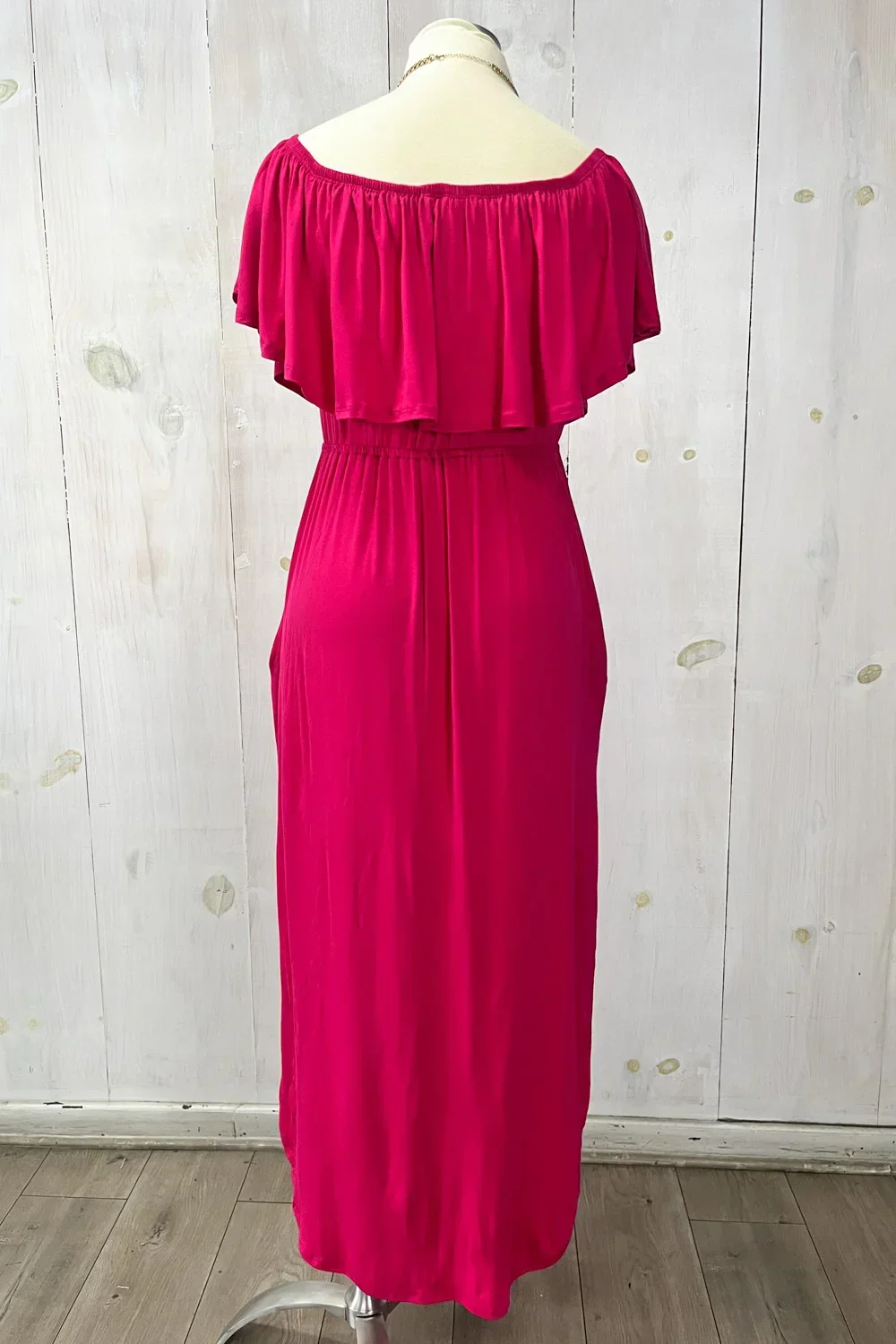 Plus Size Off Shoulder Side Slit Ruffle Jersey Maxi Dress