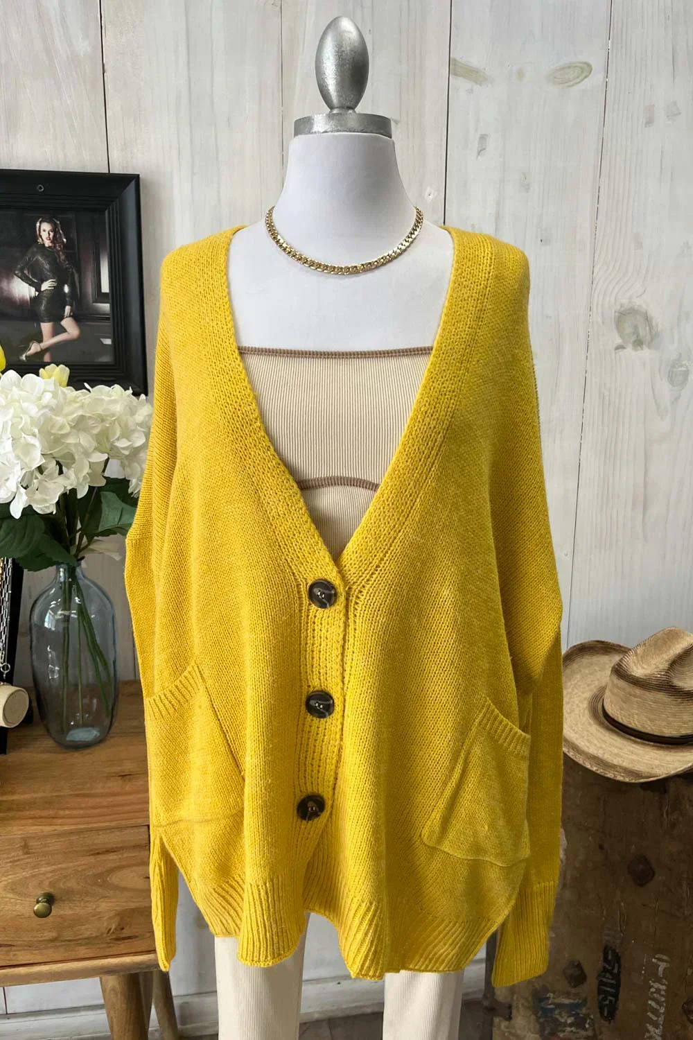 Oversized Button Front Knit Cardigan with Pocket Cozy Layering Cardigan