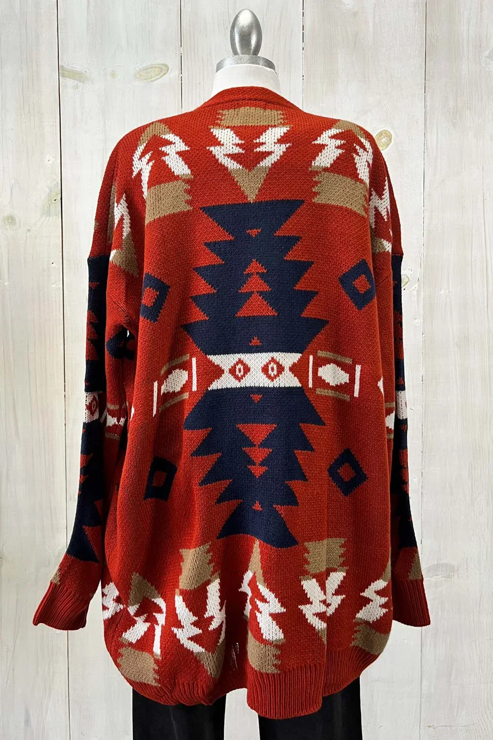 Aztec Print Open Front Long Sleeve Geometric Tribal Western Cardigan Sweater