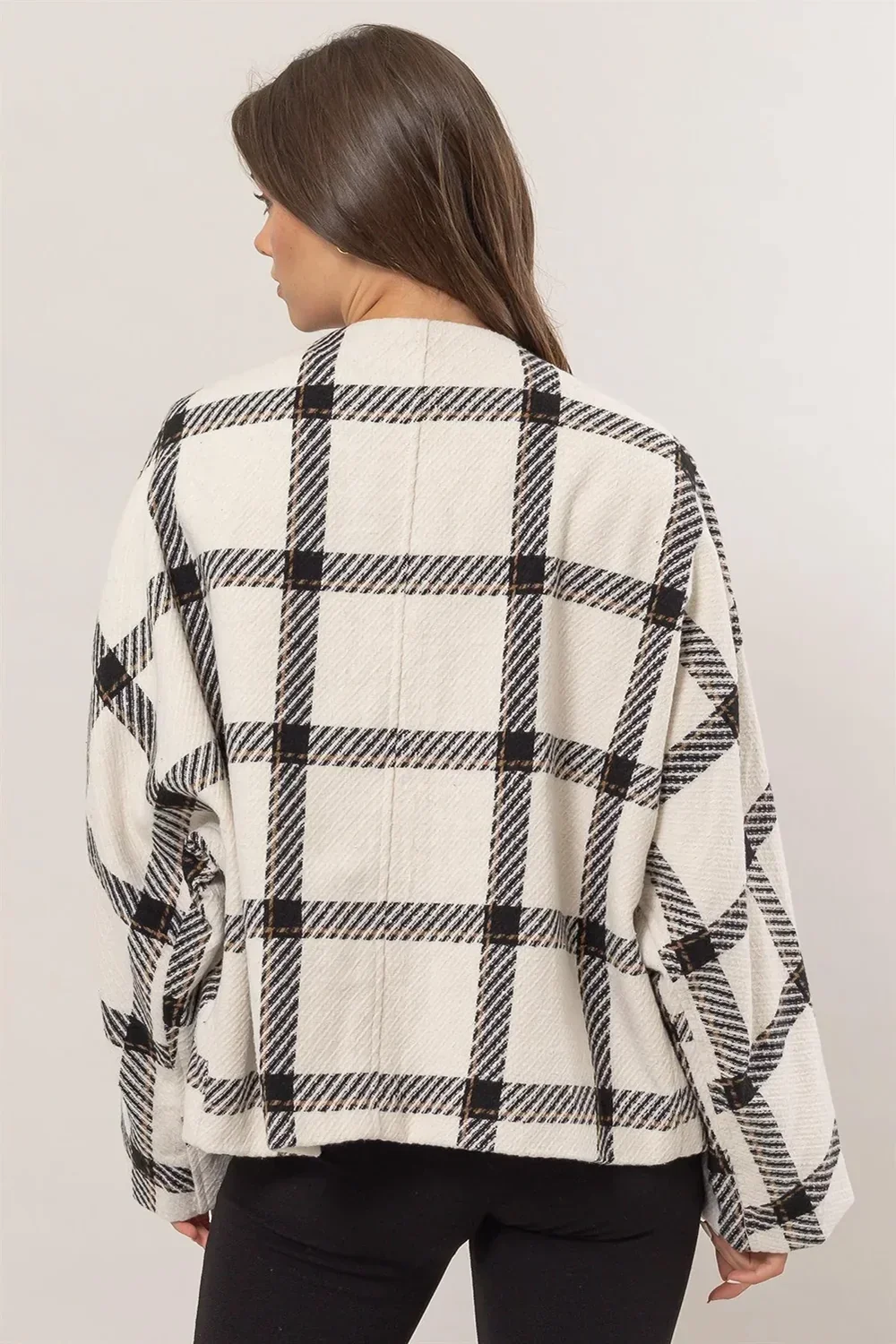 Oversize Plaid Long Sleeve Side Slit Pockets Jacket Shacket
