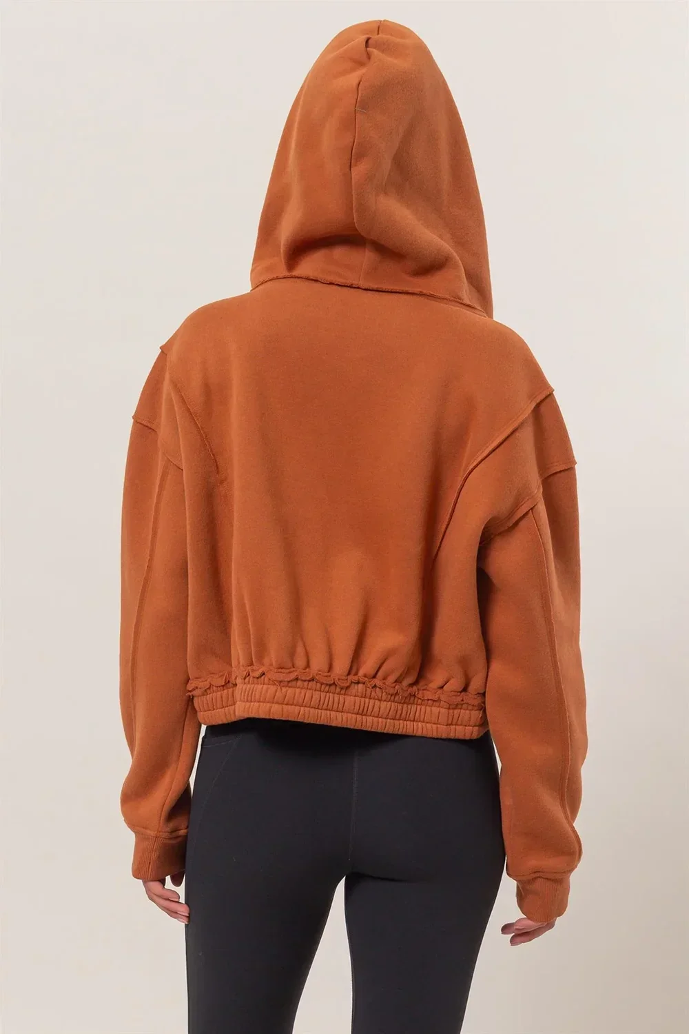 Cropped Zip Up Trendy Seam Detailing Fleece Fall Hoodie Jacket