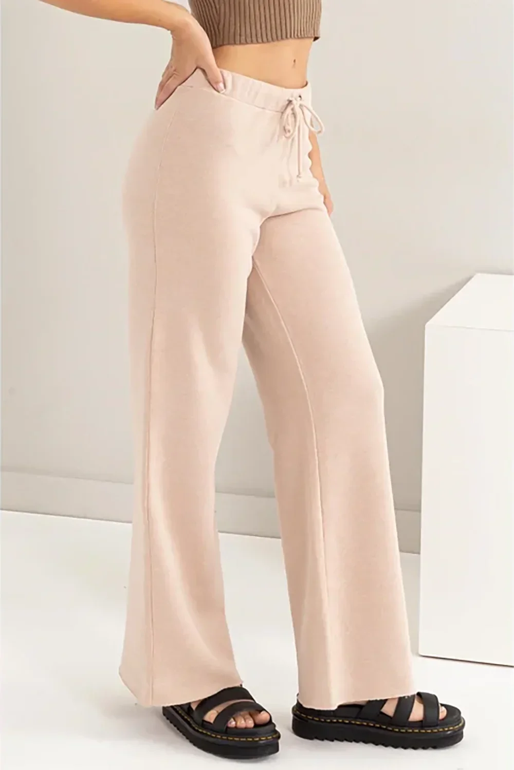 High Waisted Wide Leg Drawstring Comfy Flowy Pants