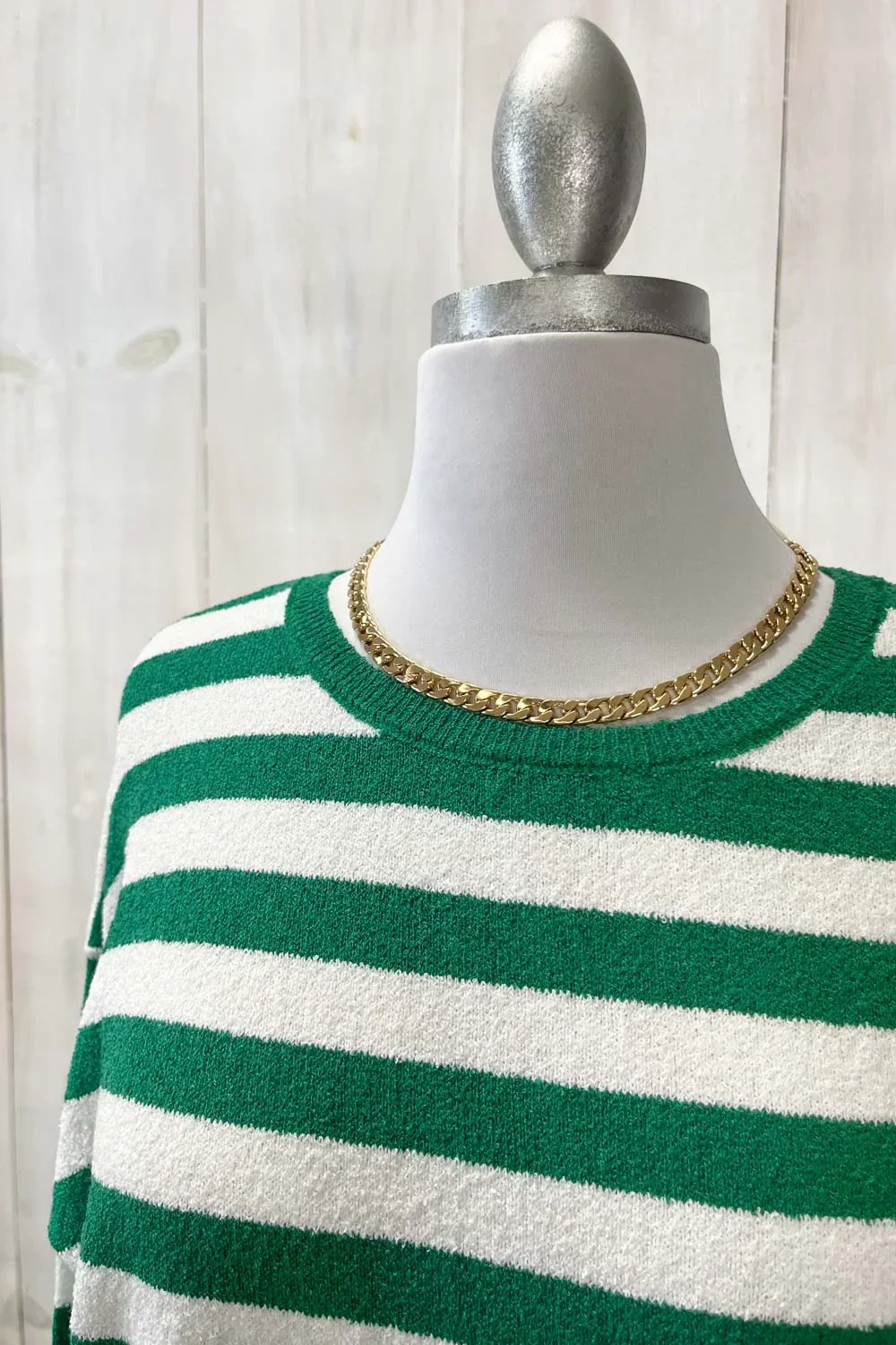 Classic Horizontal Striped Soft Knit Crew Neck Relaxed Fit Long Sleeve Pullover Sweater