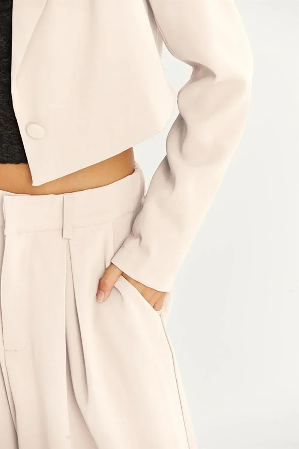 Cropped Blazer & High Rise Wide Leg Two-Piece Set