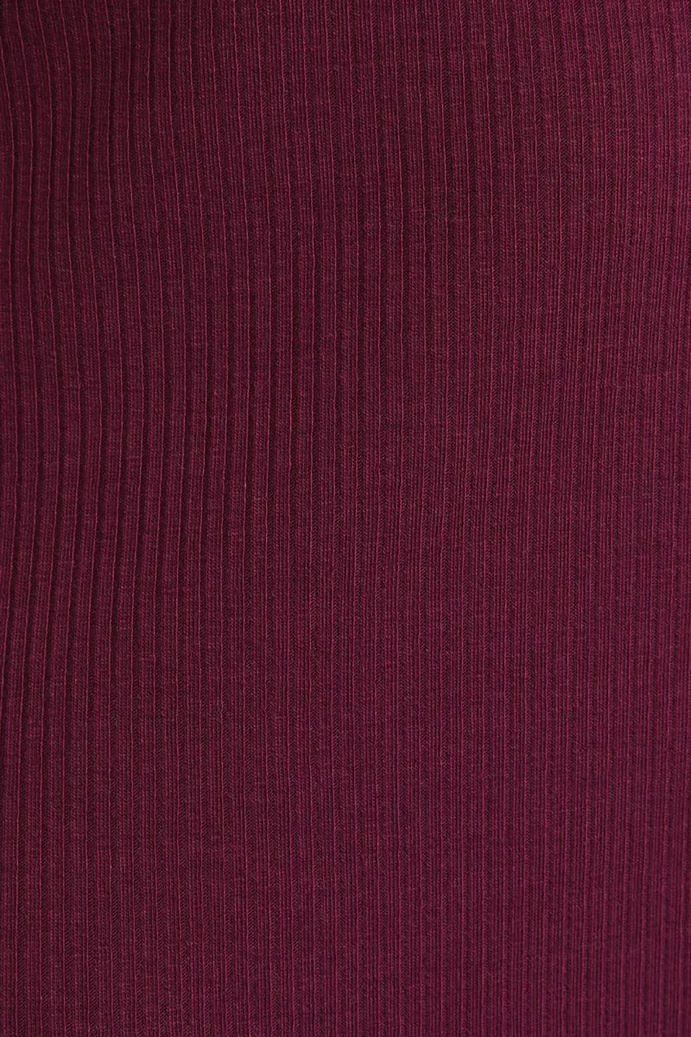 Plum Ribbed Button Front Long Sleeve V-Neck Midi Dress with Flare Hem