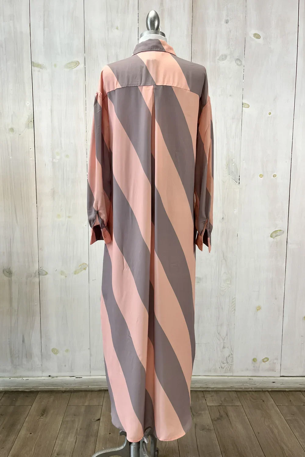 Striped Button Down Long Sleeve Collared Flowy Boutique Maxi Shirt Dress