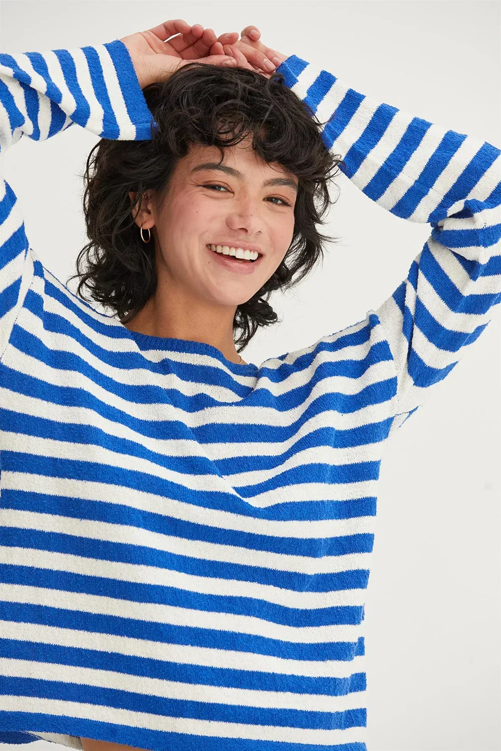 Classic Horizontal Striped Soft Knit Crew Neck Relaxed Fit Long Sleeve Pullover Sweater