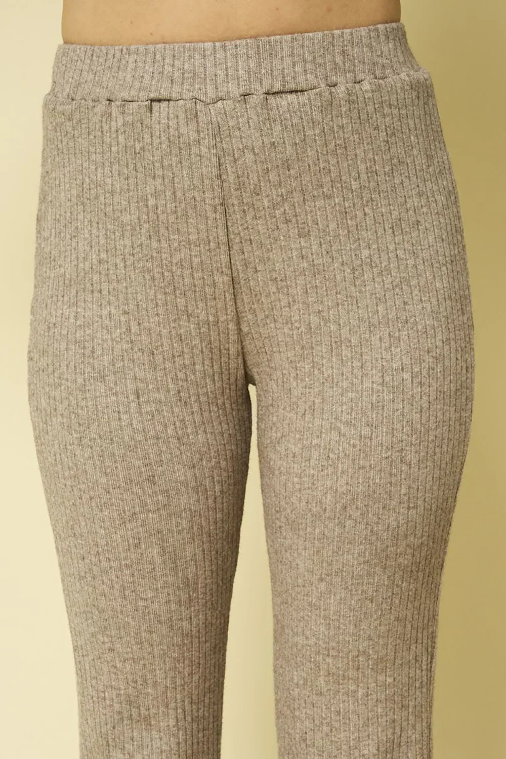 Taupe Ribbed Knit Button Front Shacket Flare Pants Lounge Set