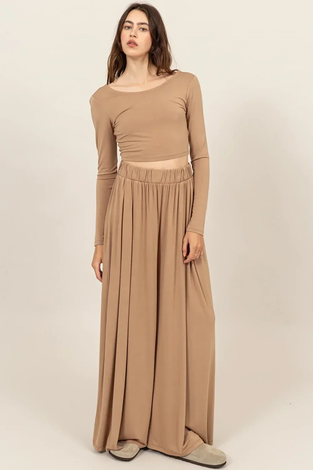 Long Sleeve Crop Top & Extra Wide Maxi Pants Set