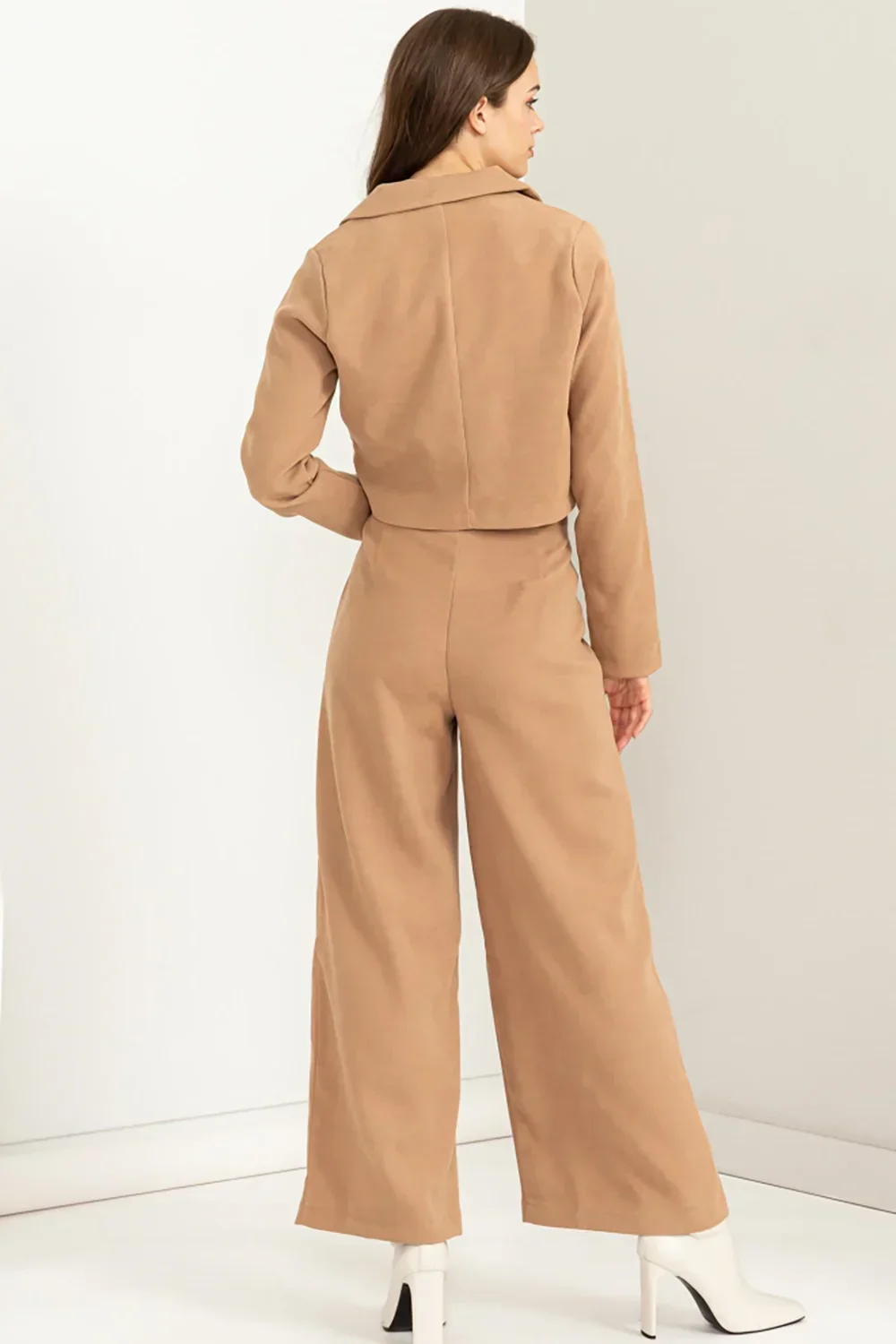 Long Sleeve Crop Blazer High Waist Pants Two Piece Professional Suit Set