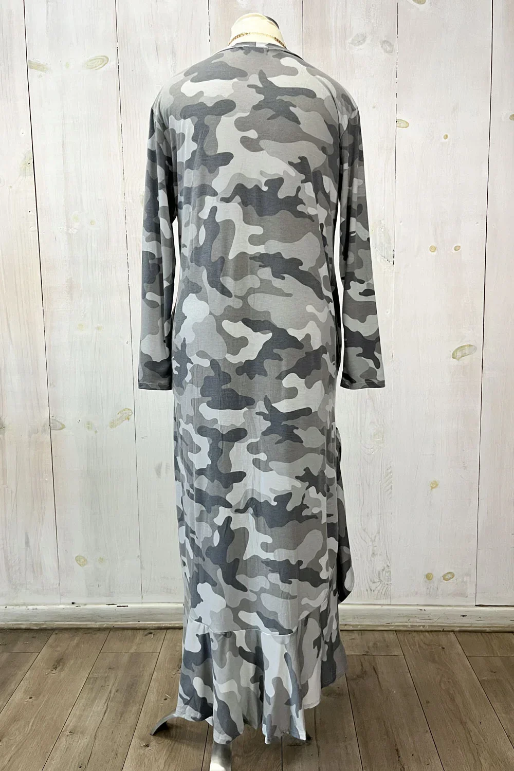 Plus Size Casual Camouflage Long Sleeve Asymmetrical Maxi Dress