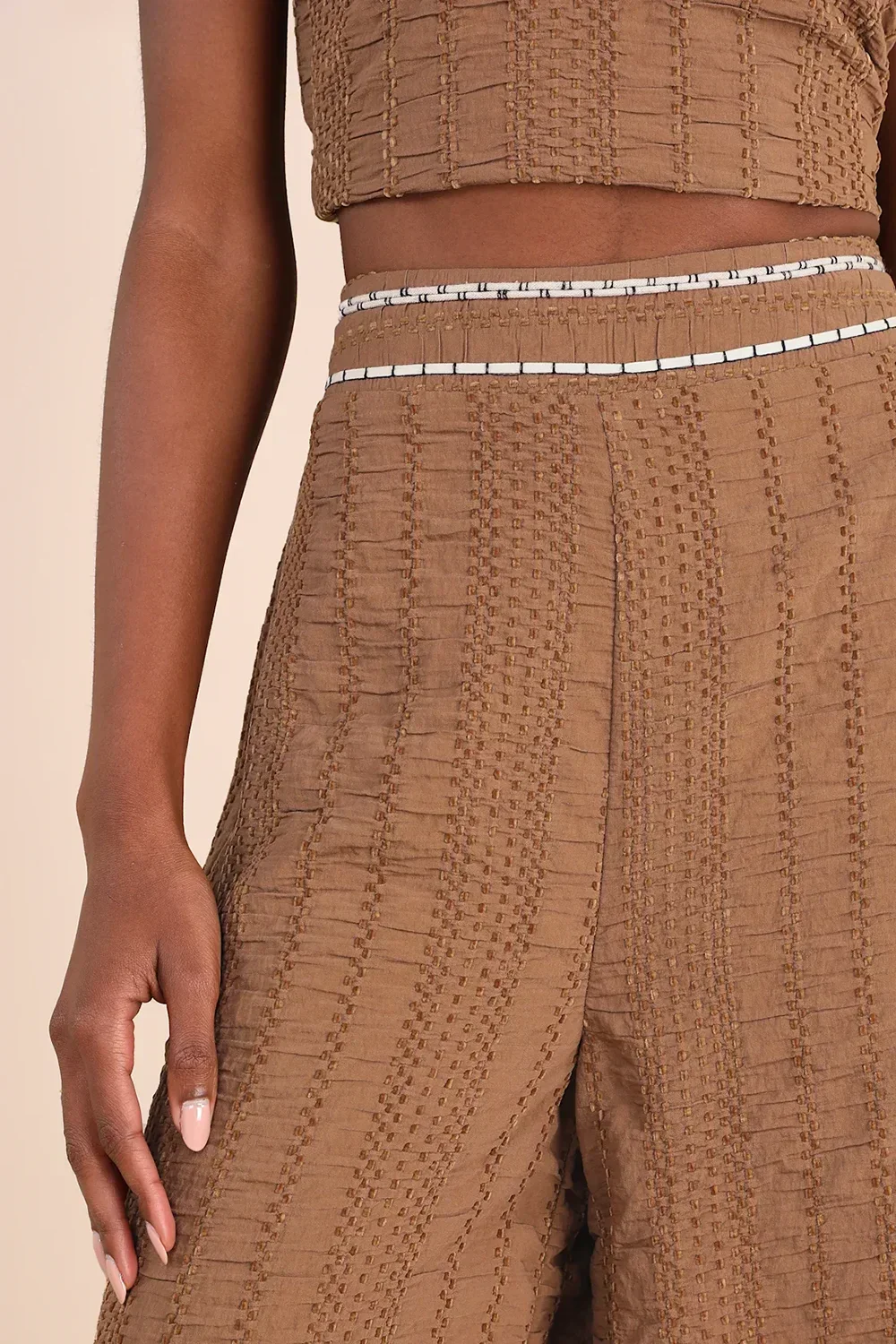 Sunny Textured Velvet Crop Sleeveless Top Wide-Leg Pants Set