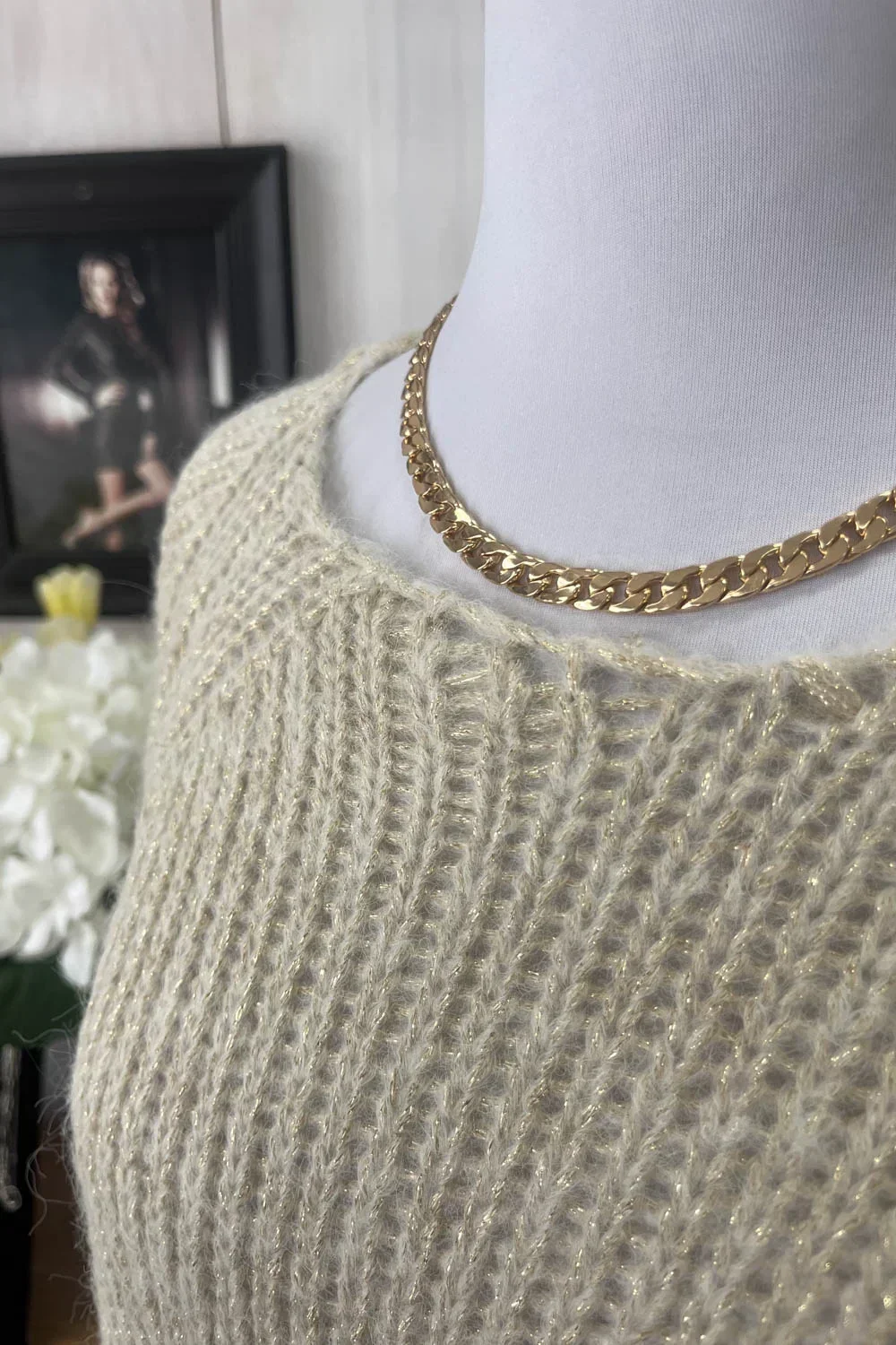 Cozy Oversized Chunky Knit Crew Neck Long Bell Sleeve Sweater