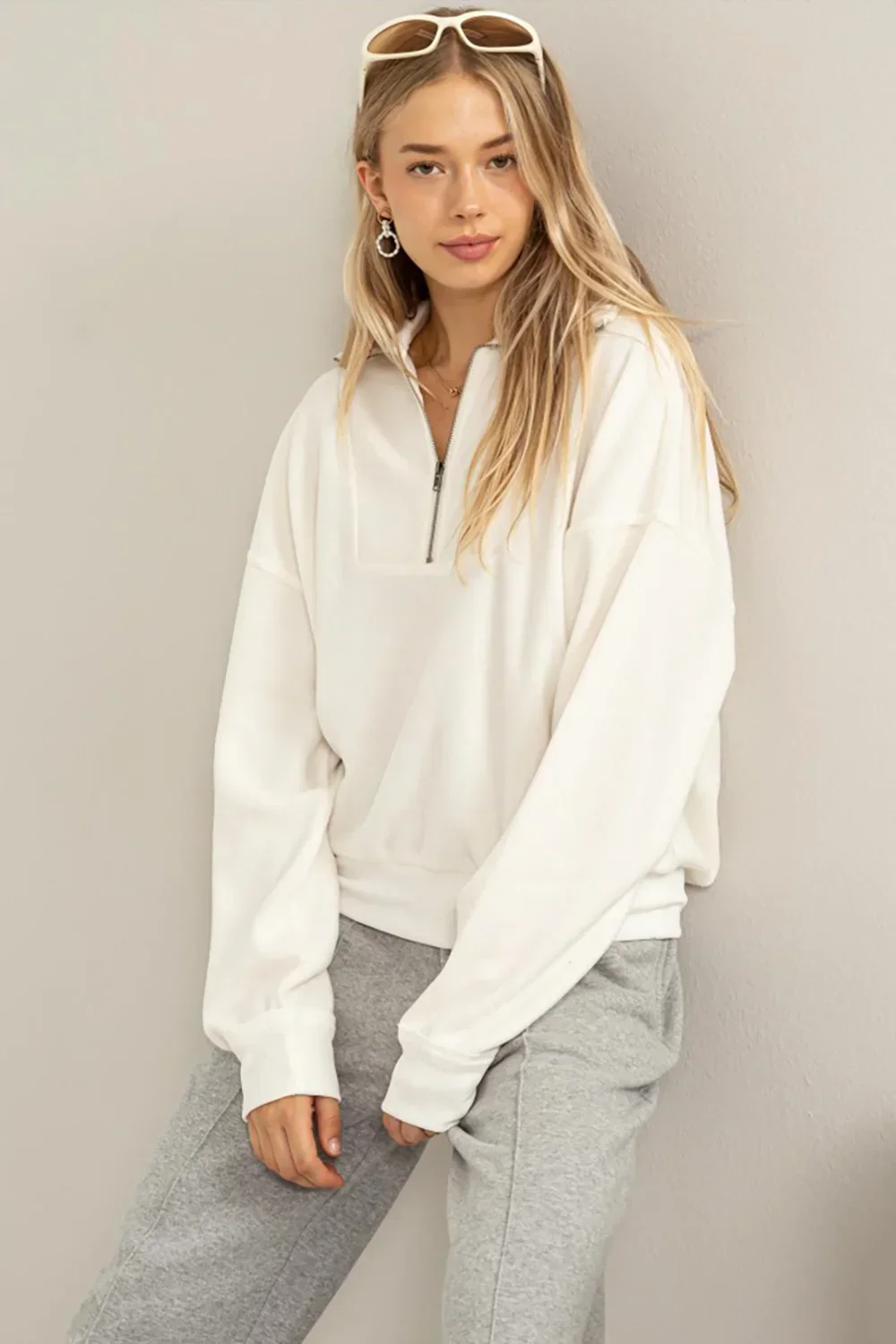 Stylish Sensation Half-Zip Fleece-Lined Fabric Sweatshirt