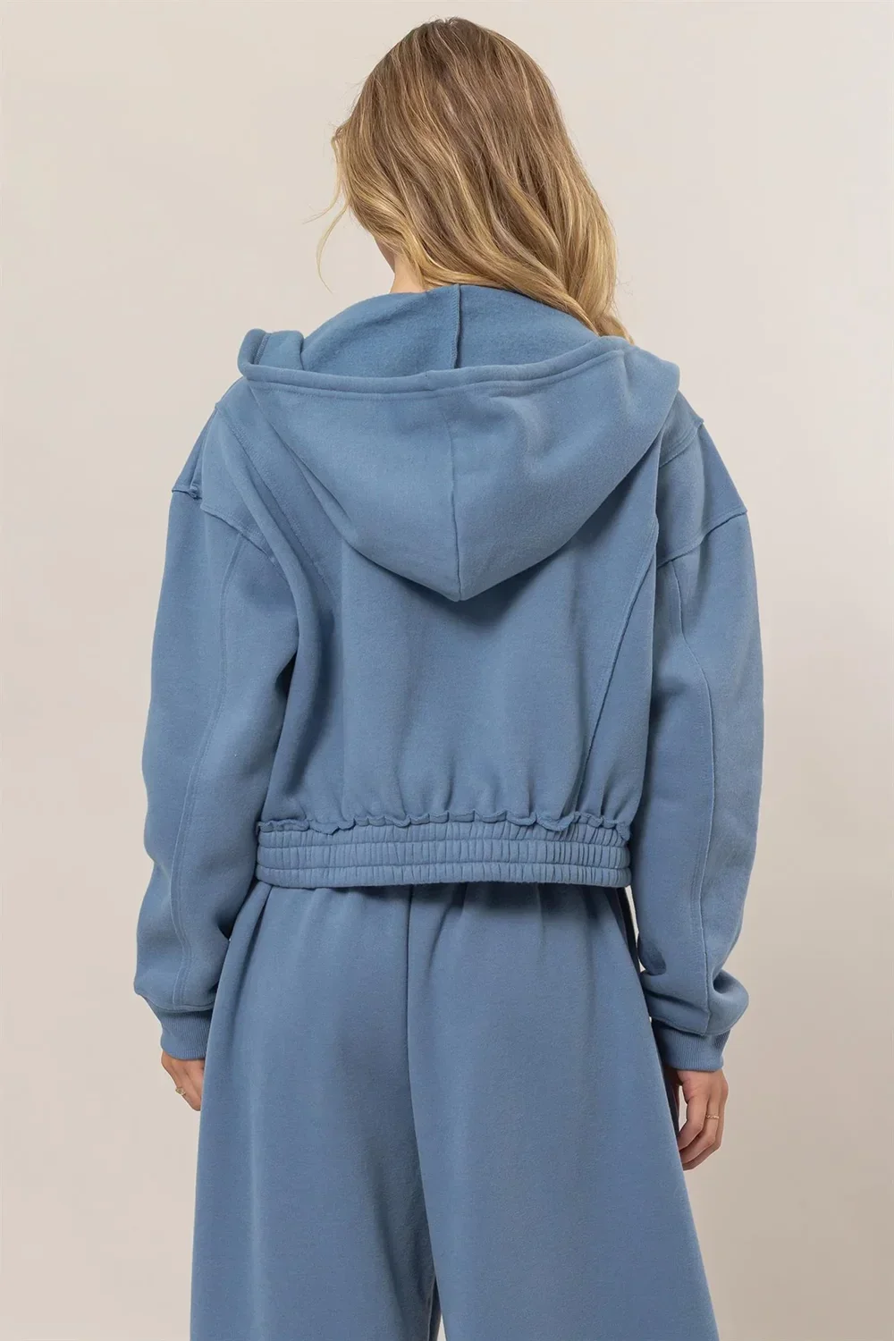 Cropped Zip Up Trendy Seam Detailing Fleece Fall Hoodie Jacket