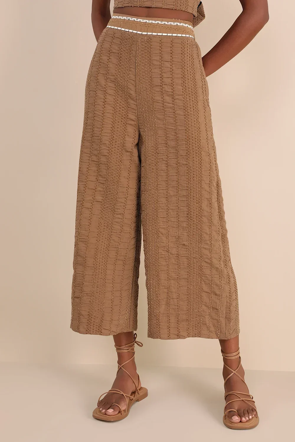 Sunny Textured Velvet Crop Sleeveless Top Wide-Leg Pants Set