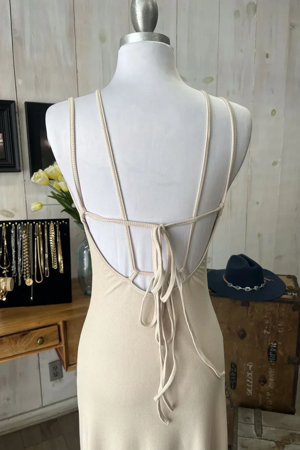 Darling Ribbed Knit Ruched Center V-Neck Lace Up Back Bodycon Midi Dress