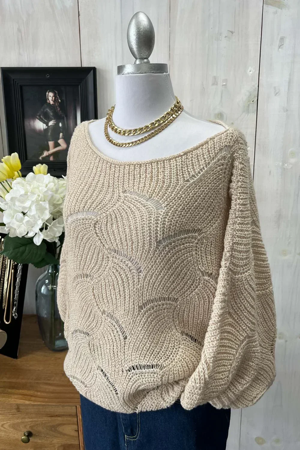 Cable Knit Boat Neck Oversized Pullover Cozy Sweater
